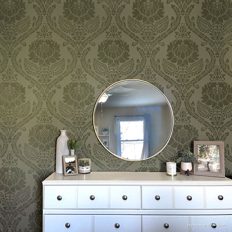 Windsor Damask Wall Stencil - Reusable DIY Painting Template for Home Decor, Accent Walls & Furniture - Perfect for Bedroom, Living Room & Office Design