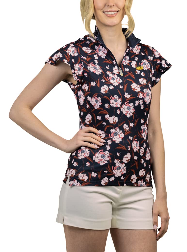 Kastel Denmark Women's Lightweight Flutter Sleeve Sun Shirt - 1/4 Zip UPF 30+ Athletic Top for Running, Hiking & Outdoor Activities | Breathable Quick-Dry Performance Shirt