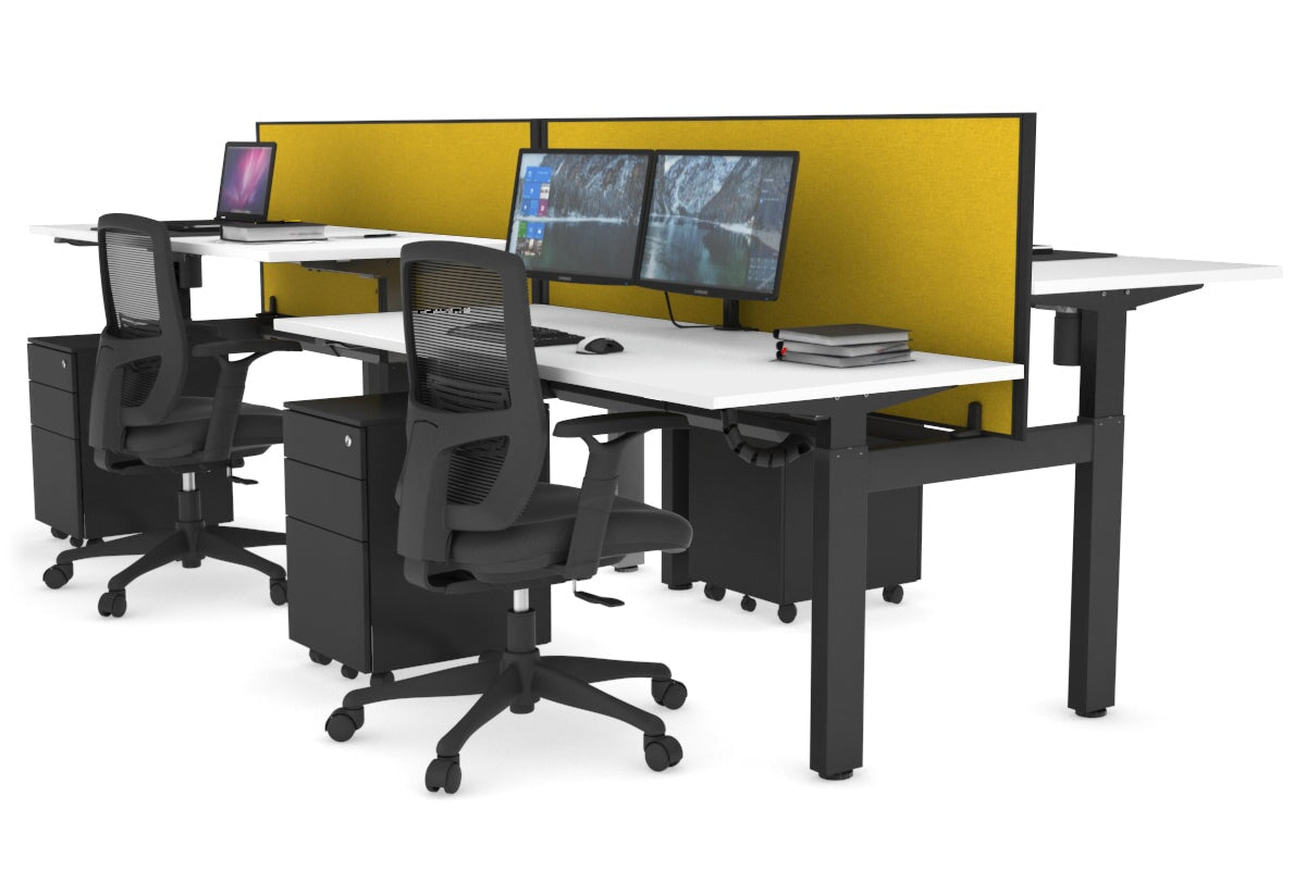 Adjustable 4-Person H Bench Workstation with Black Frame - 1600L x 700W - Perfect for Office, Workshop, or Collaborative Workspaces