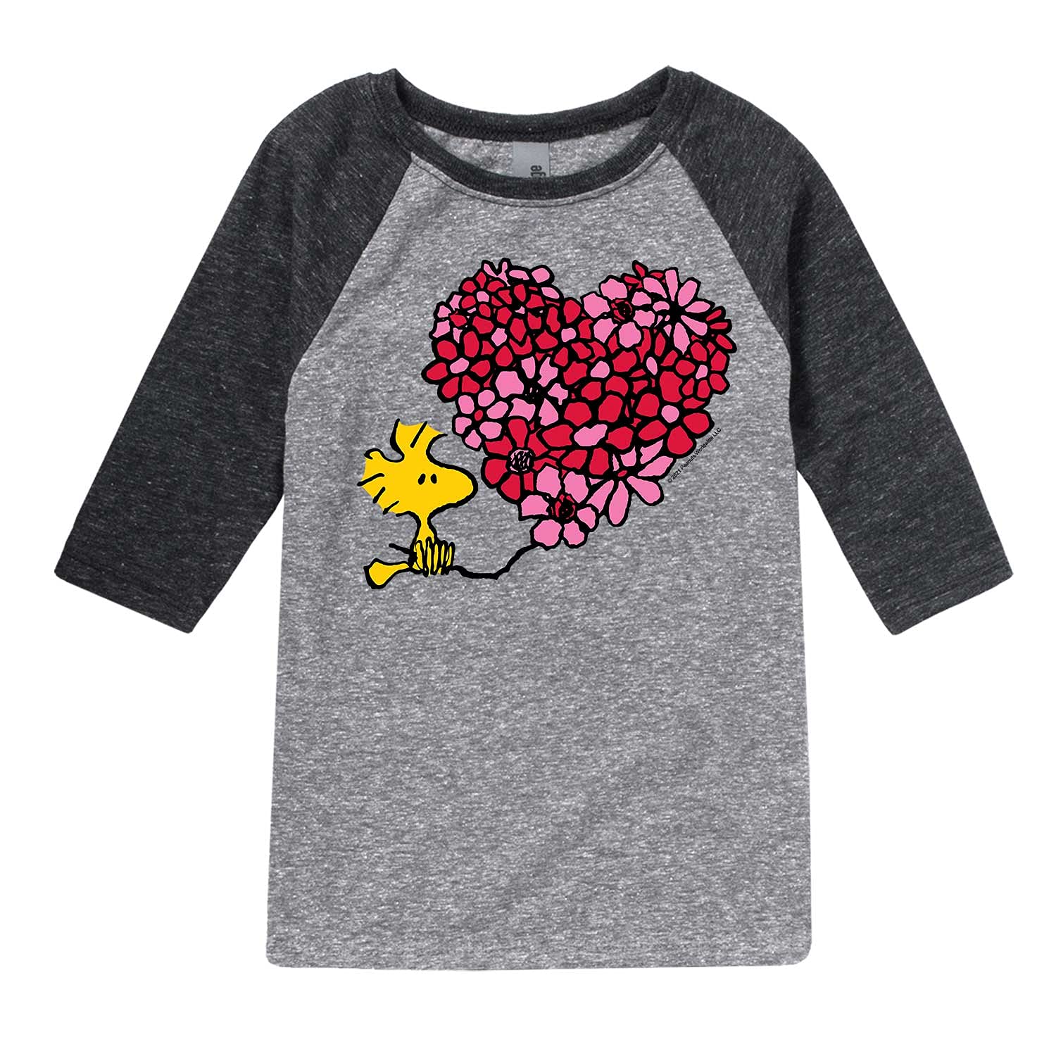 Peanuts Hybrid Apparel Woodstock Floral Heart Raglan T-Shirt for Toddler & Youth | Cute Cartoon Graphic Tee for Kids, Boys & Girls | School, Playdate & Family Outfit