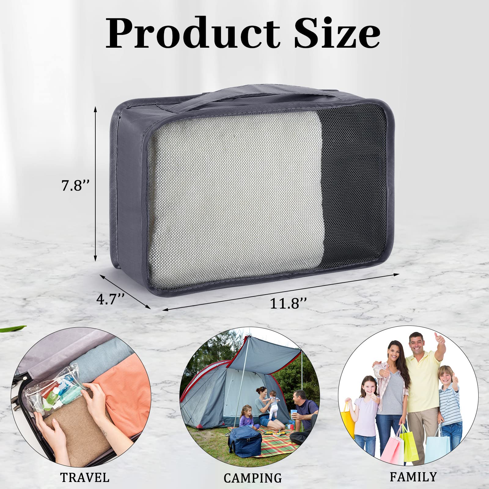 12-Piece Travel Packing Cubes Set - Lightweight Mesh Luggage Organizer Bags (12x8x5 Inches, Grey) - Perfect for Suitcase Organization, Business Trips & Weekend Getaways