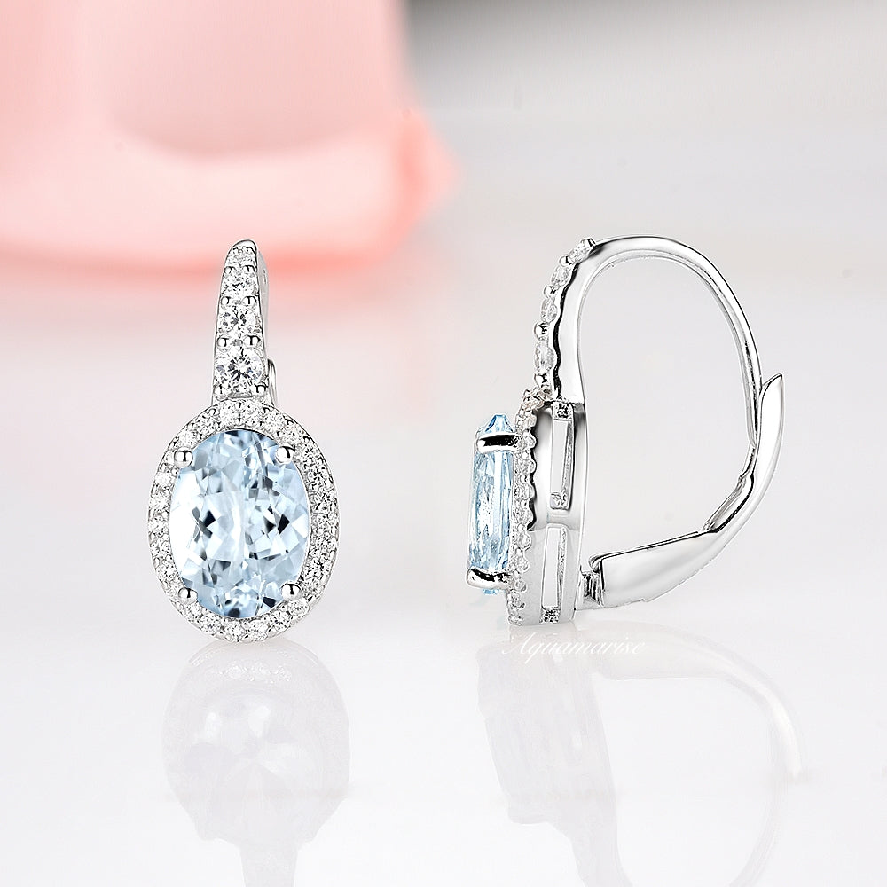 925 Sterling Silver Oval Aquamarine Dangle Earrings for Women - Elegant Gemstone Jewelry Gift for Birthday, Anniversary & Special Occasions
