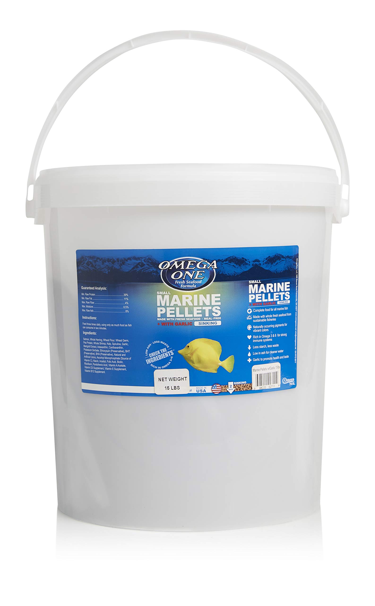 Omega One Garlic Marine Pellets - Sinking Fish Food for Saltwater & Freshwater Aquariums (15 lb Small Size) - Ideal for Marine Fish, Reef Tanks & Coral Nutrition