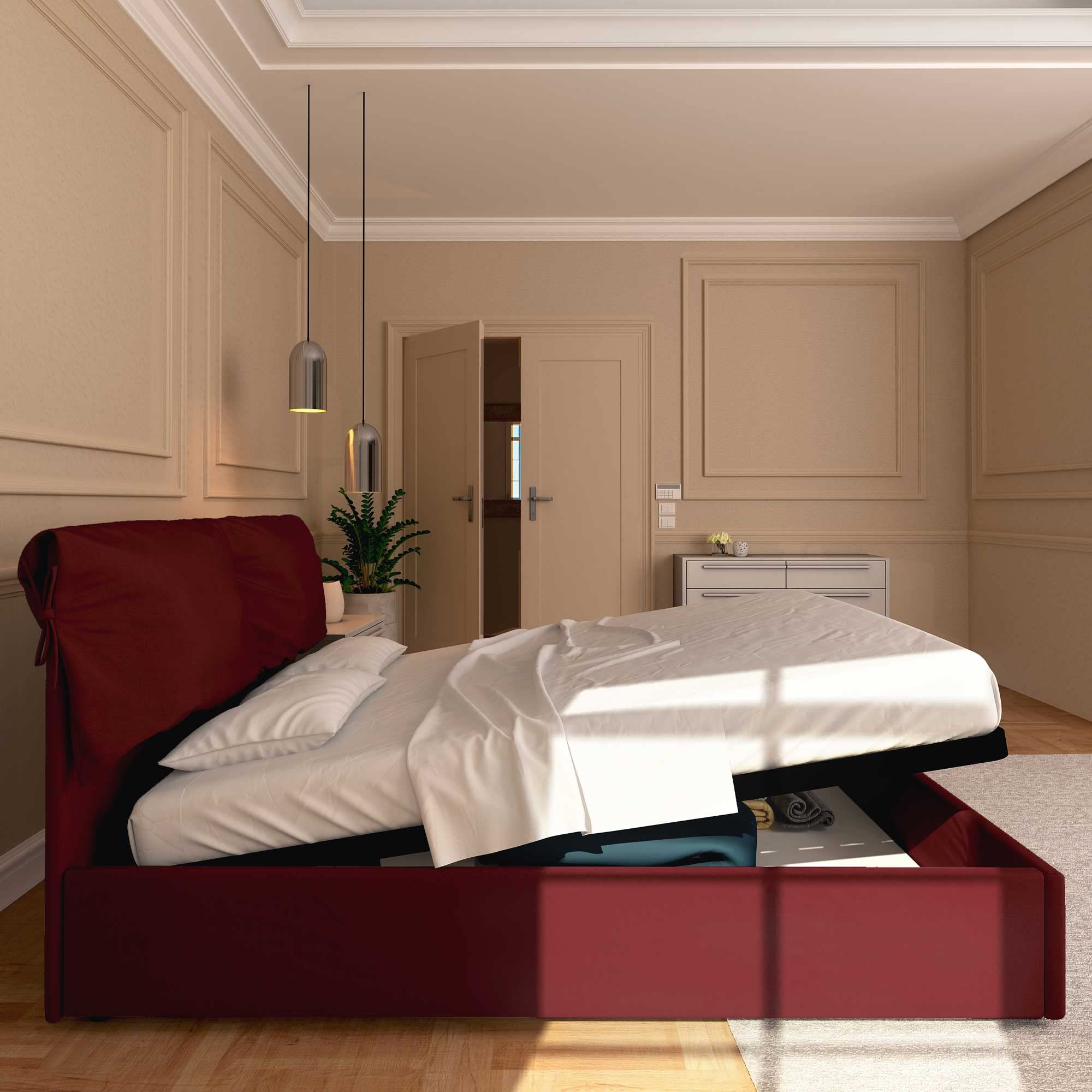 Baldiflex Single Bed with Storage - Licia Soft Synthetic Leather Upholstery, Slatted Base for Single Mattresses, 180 x 190 cm, Padded Headboard, Burgundy - Perfect for Small Bedrooms, Guest Rooms & Studio Apartments