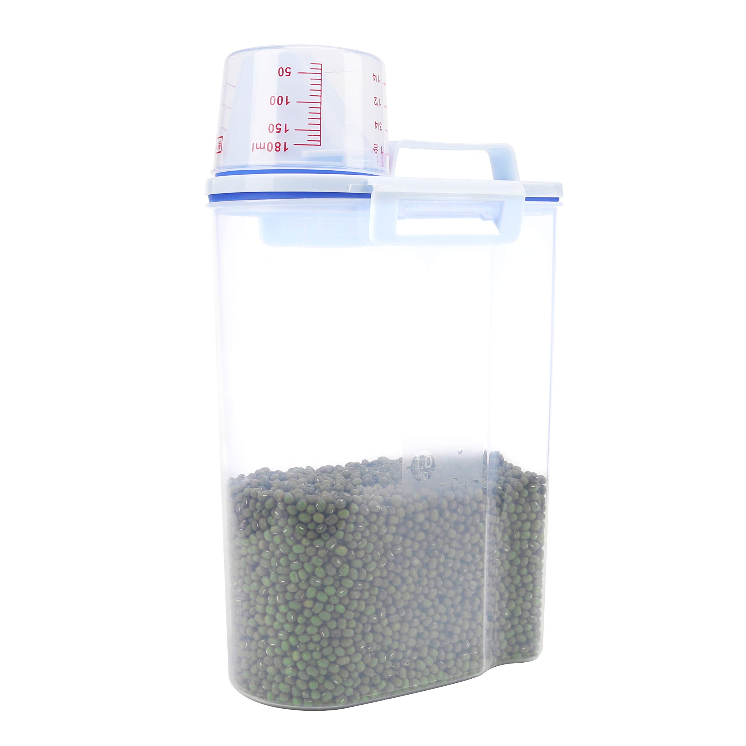 2.5L Airtight Rice Storage Container with Measuring Cup - Plastic Dry Food Dispenser for Rice, Cereal, Flour & Grain - Perfect for Kitchen Pantry Organization & Bulk Food Storage (1pc)