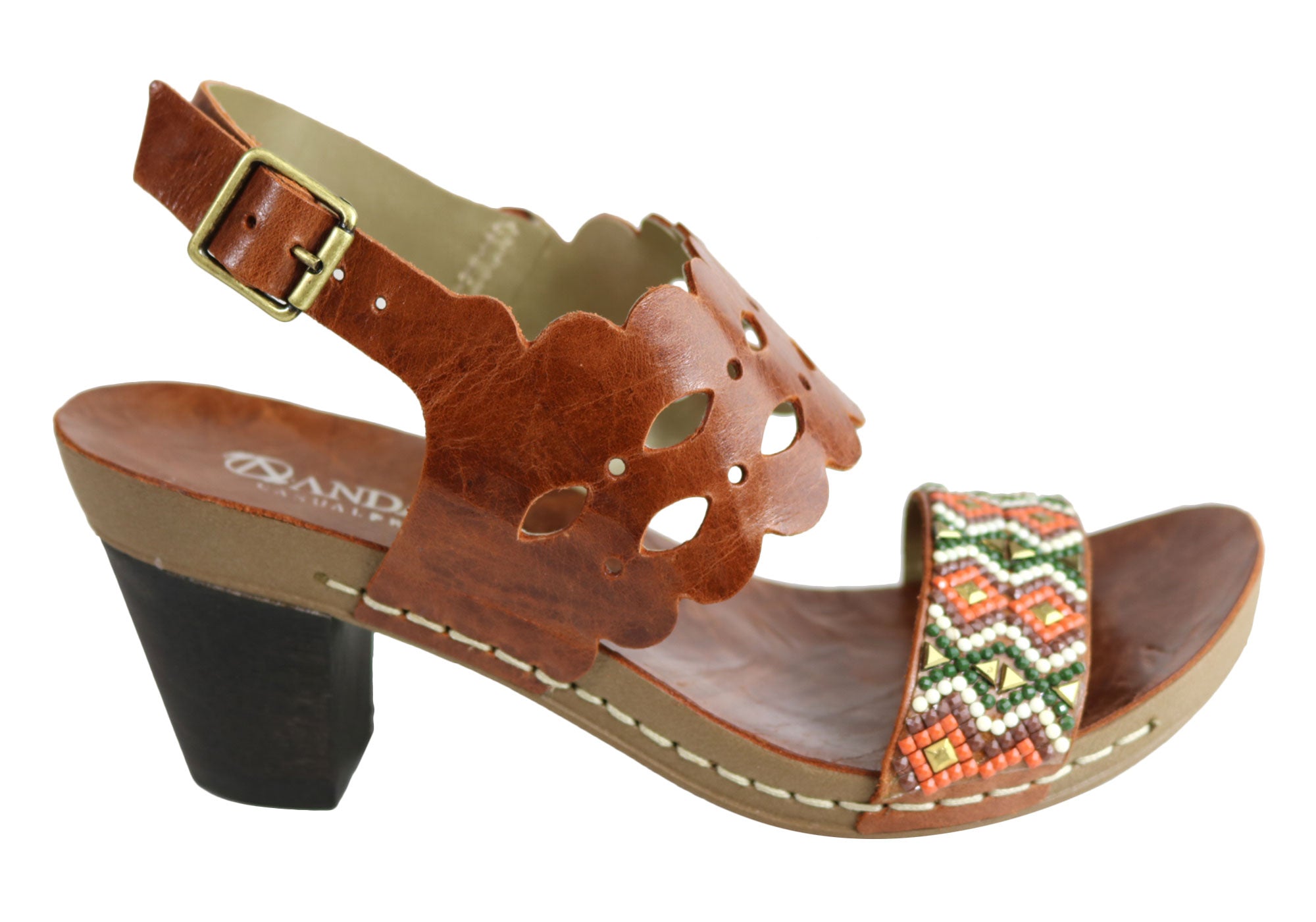 Andacco Women's Comfortable Leather Mid Heel Sandals - Handmade in Brazil - Perfect for Summer Outings, Beach Vacations & Casual Wear