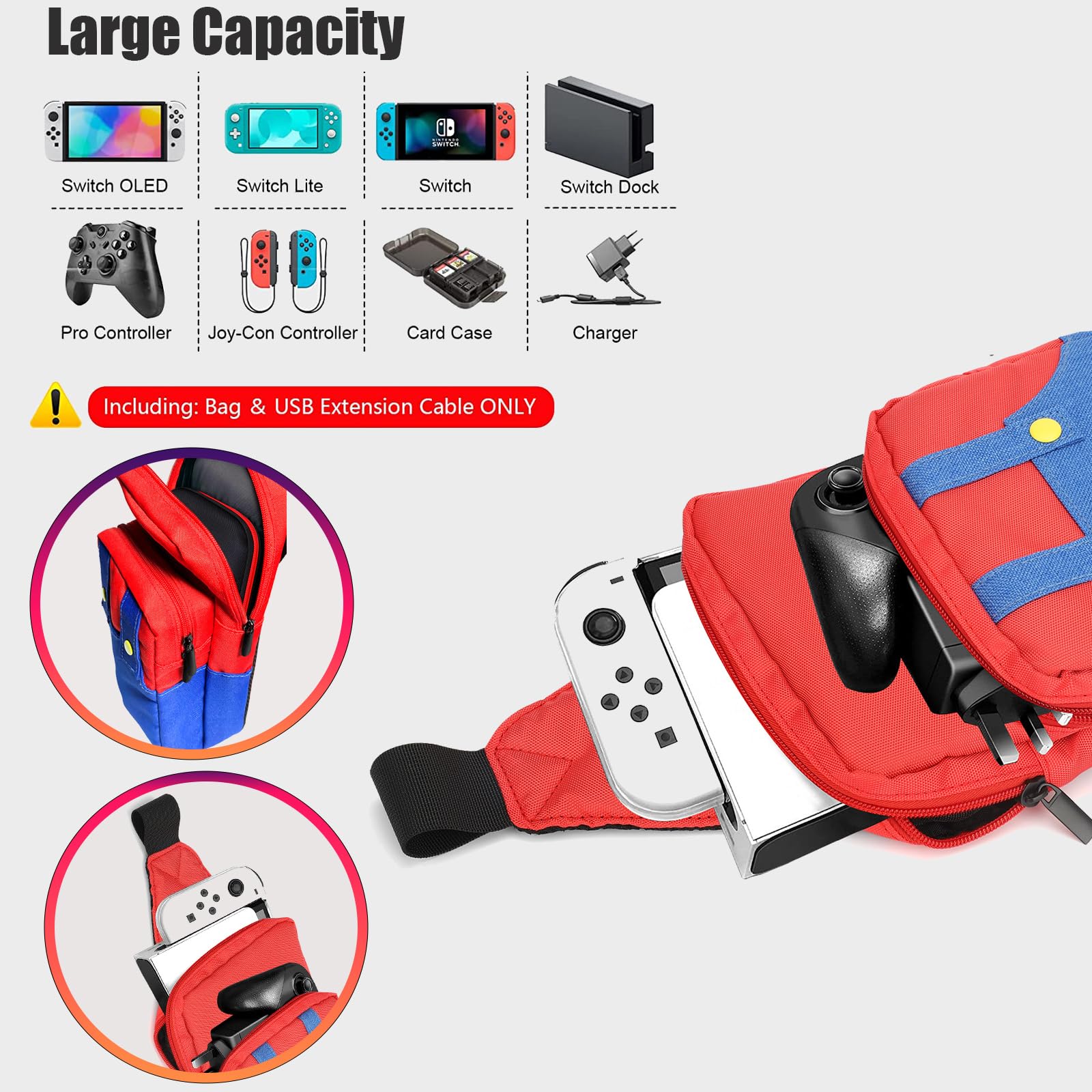 Waterproof Travel Sling Bag for Nintendo Switch/Lite/OLED & Steam Deck - Portable Crossbody Shoulder Chest Gaming Backpack for NS/SD Console, Dock & Joy-Cons Accessories | Perfect for Commuting, Travel & Outdoor Gaming