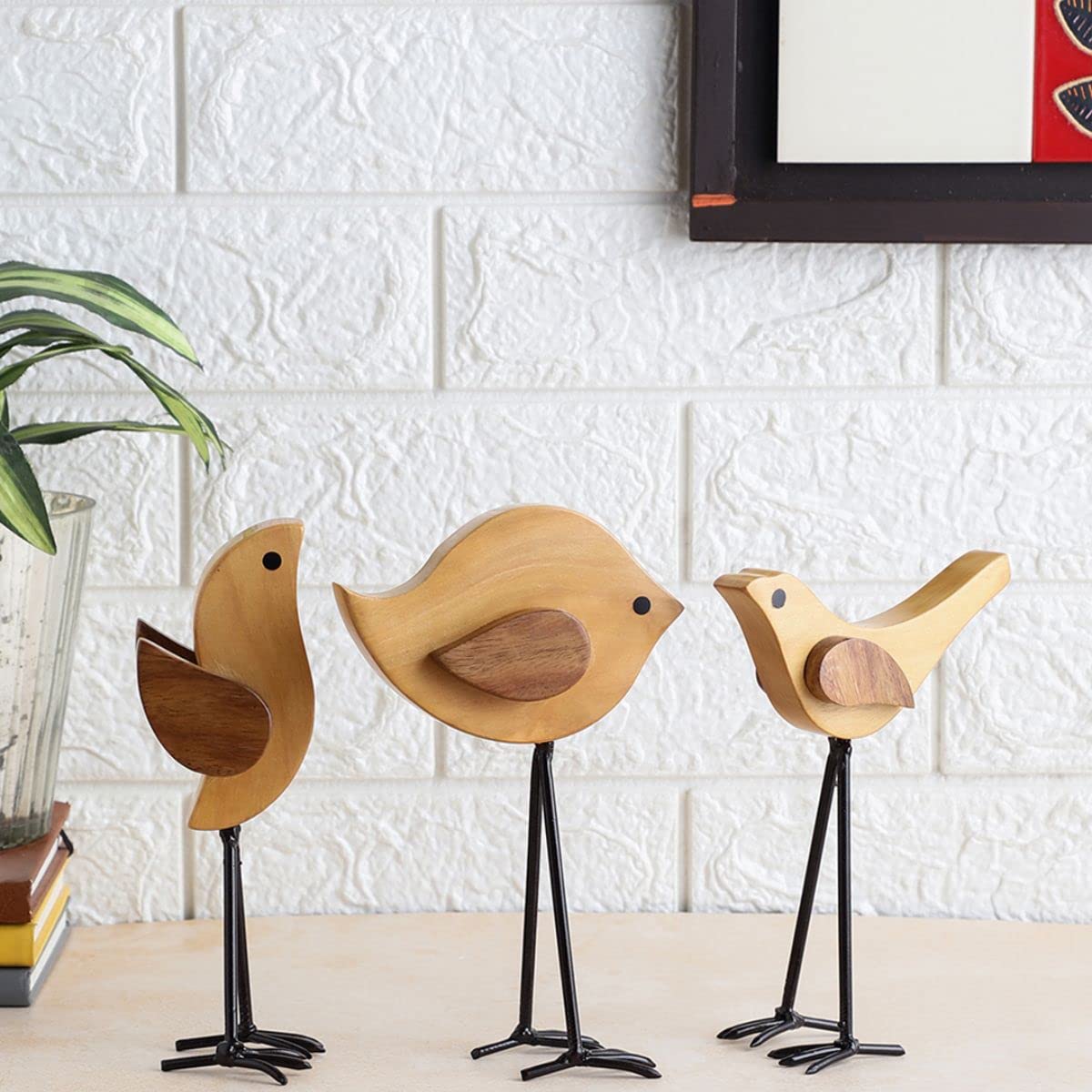 VarEesha Handcrafted Beech & Sheesham Wood Bird Family Set of 3 - Wooden Table Decor Figurines for Home & Living Room - Unique Handmade Wooden Showpieces - Perfect for Bookshelf, Coffee Table, or Mantel Decor