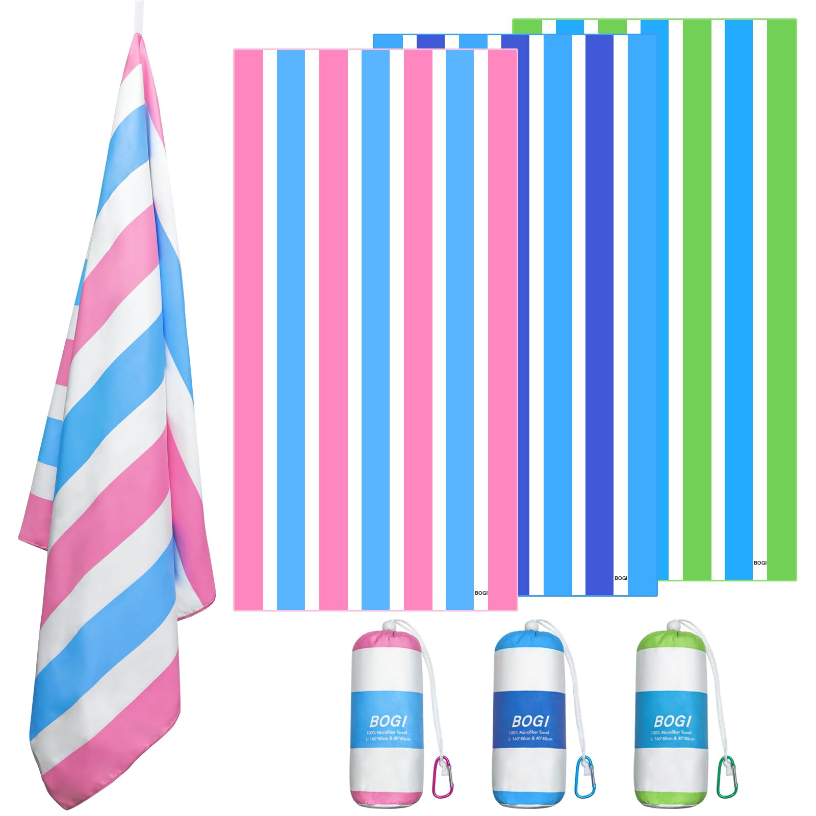BOGI Microfiber Beach Towel Set - Quick Dry, Lightweight & Absorbent Oversized Travel Towels (Size L, XL) - Sand Proof Compact Pool Towels for Beach, Swim, Gym, Yoga & Outdoor Activities