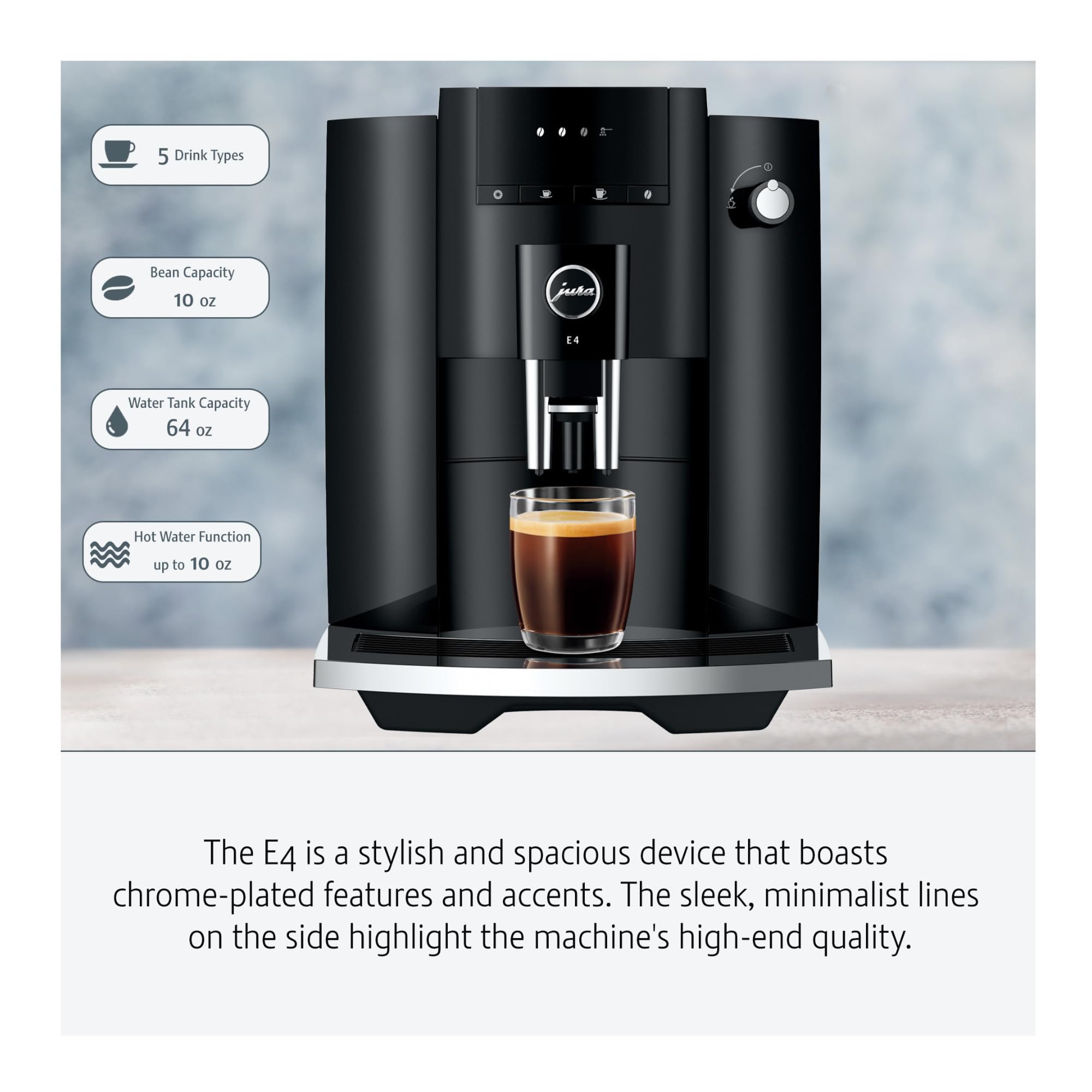 Jura E4 Automatic Coffee Machine (Piano Black) with CLEARYL Smart+ Water Filtration System - Includes 6 Cleaning Tablets & East Coast Blend Whole Bean Coffee - Perfect for Home, Office or Restaurant Use