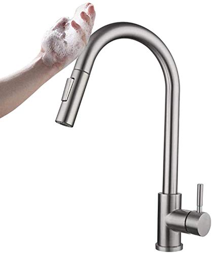 Touchless Kitchen Faucet with Pull-Out Sprayer - 360° Swivel Single Handle Brushed Nickel Sink Mixer Tap for Hot & Cold Water - Perfect for Modern Kitchens & Easy Dishwashing