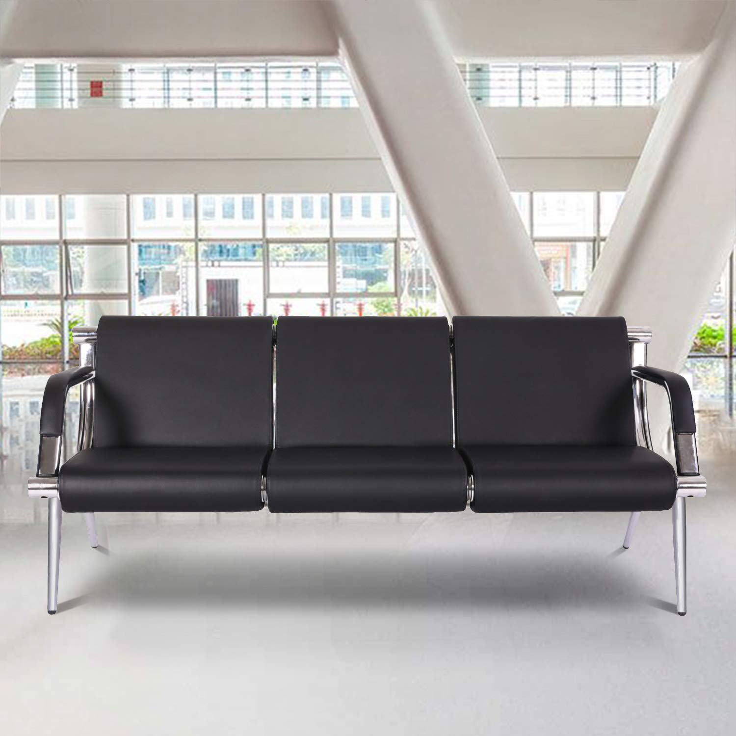 Kinsuite 2-Piece Black Leather Waiting Room Chairs Set - Modern Office Reception Sofa for Lobby, Clinic, Airport & Commercial Spaces | Perfect for Hospitals, Schools, Barber Shops & Business Waiting Areas