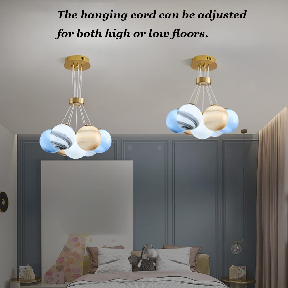 Unique Planet Chandelier - Bubbles Ball Shape Glass Pendant Light Fixture - 7-Light Decorative Ceiling Chandelier for Dining Room, Bedroom & Living Room Lighting
