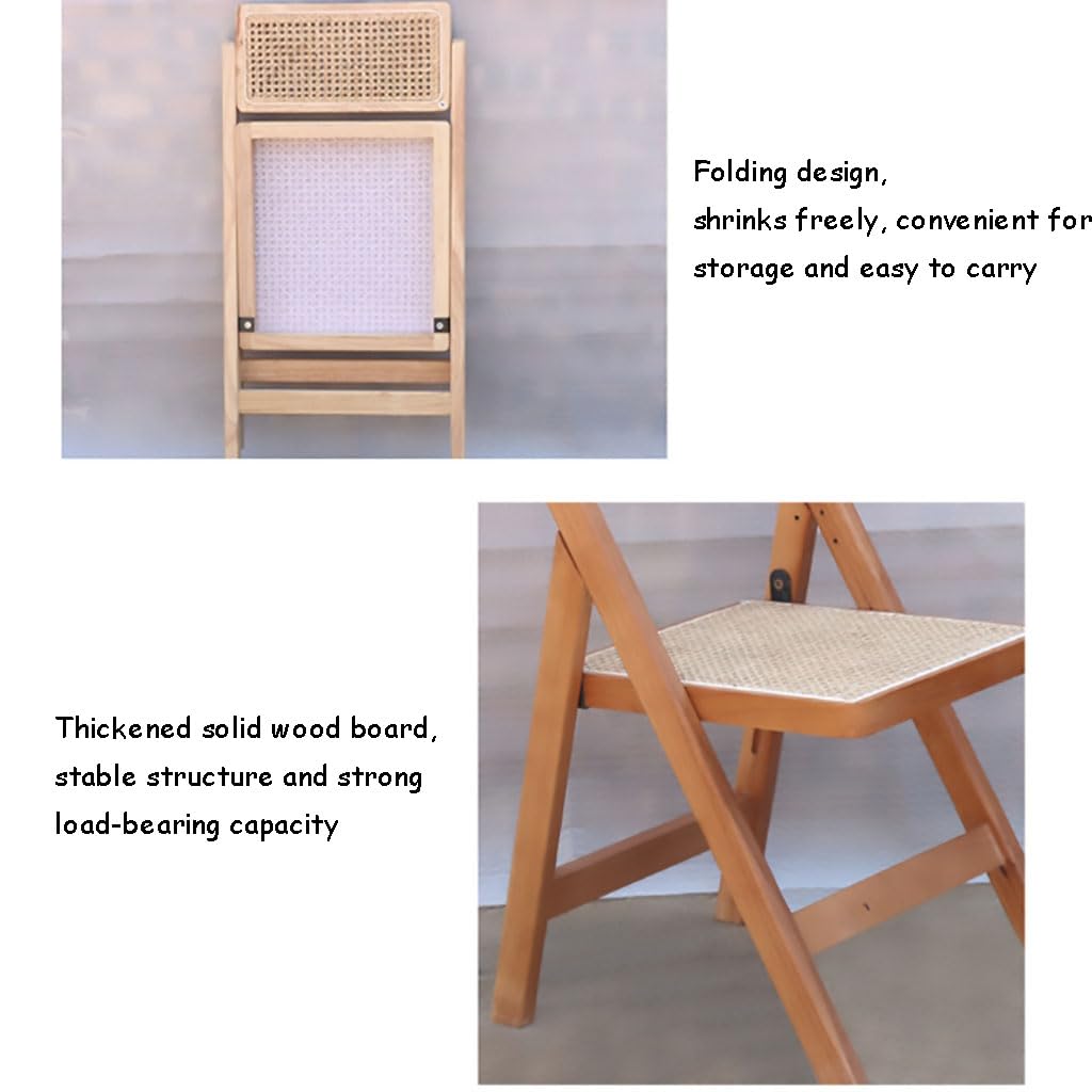 Ergonomic Rattan Wooden Folding Chair - Portable Stackable Dining Chair with Rotatable Backrest for Home, Garden & Outdoor Use | Perfect for Patio Dining, Camping & Small Space Living