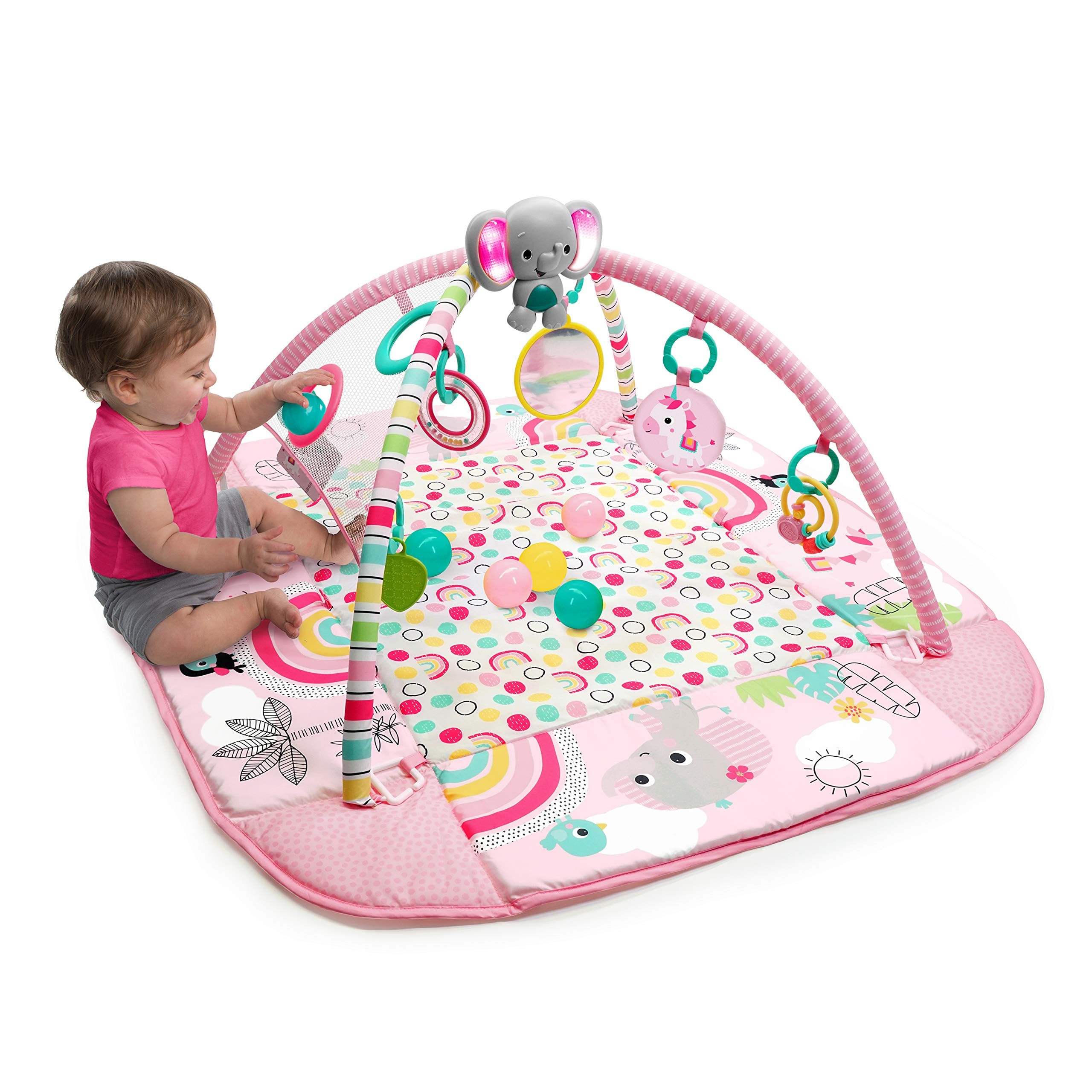 5-in-1 Baby Activity Play Gym & Ball Pit with Rainbow Tropics Design - Interactive Play Mat for Tummy Time, Sensory Development & Early Learning - Perfect for Nursery, Daycare & Home Playrooms