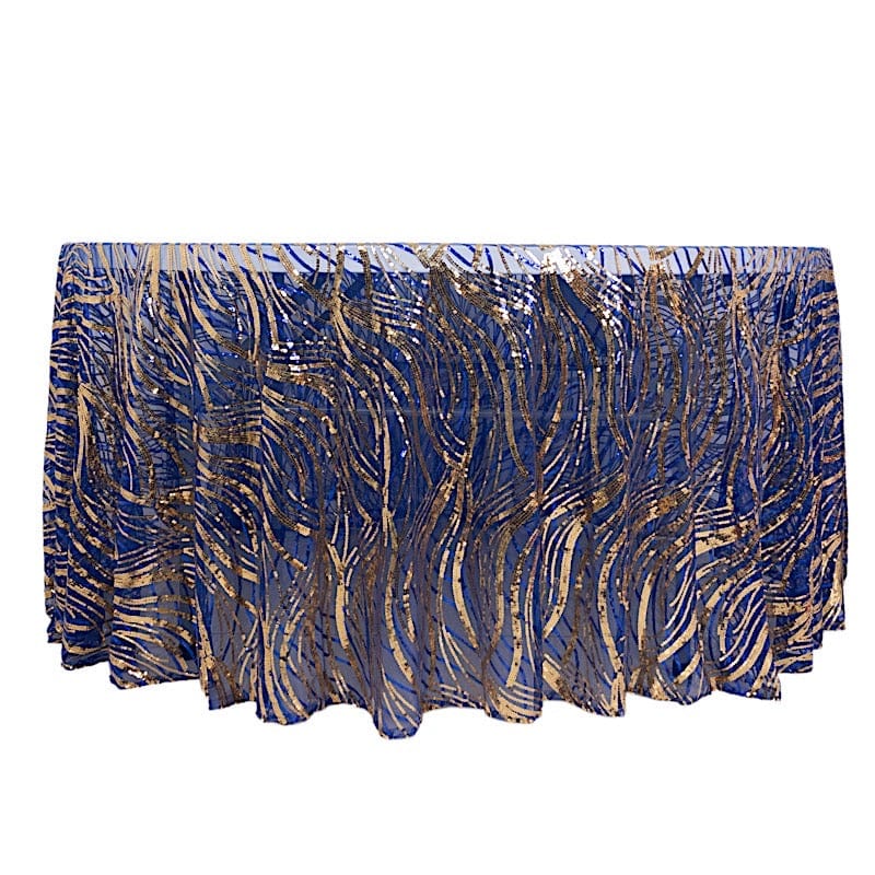 120 Mesh Round Tablecloth with Wavy Embroidered Sequins - Elegant Party Decor for Weddings, Banquets & Special Events
