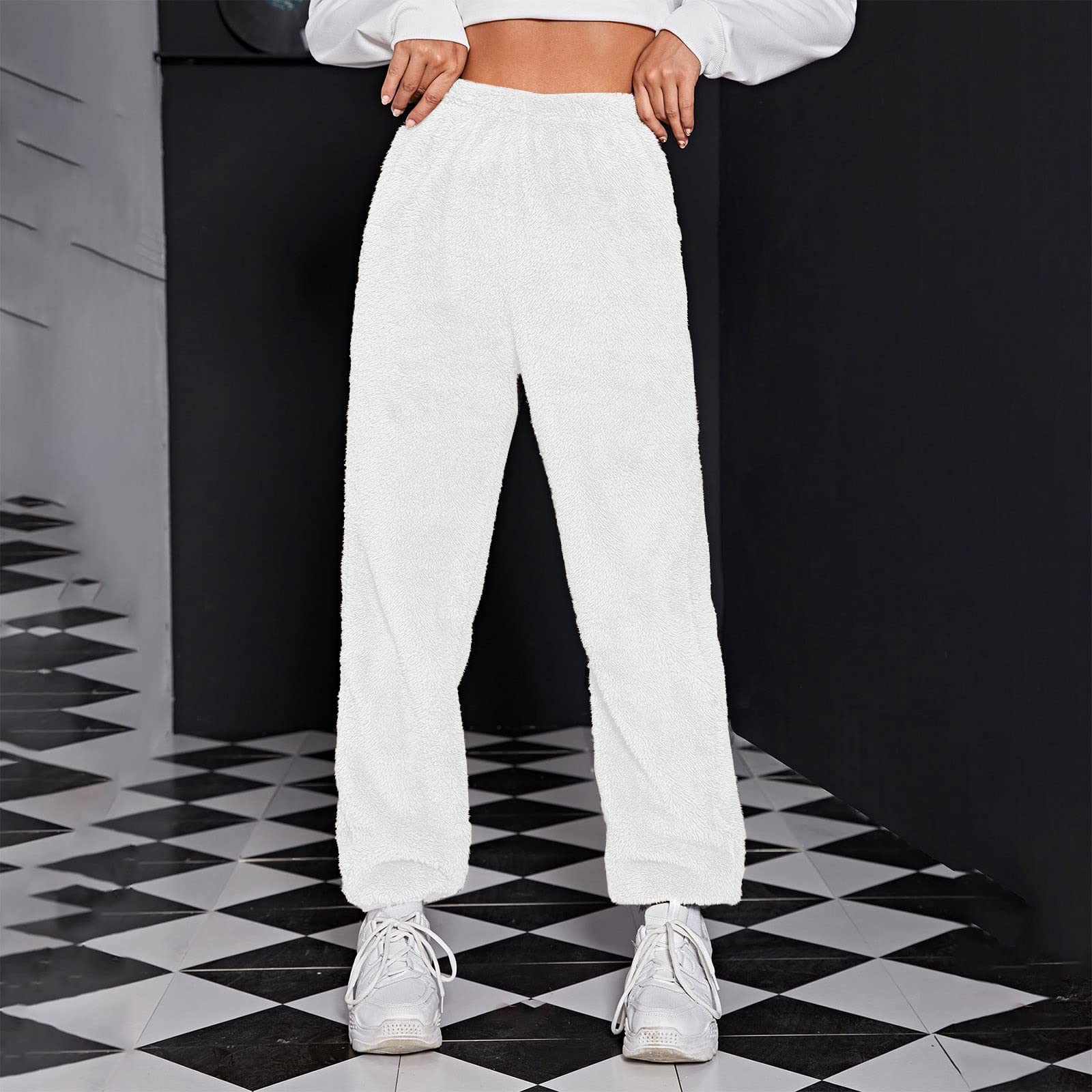 Women's Fleece Jogger Pants - Soft Plush Winter Sweatpants for Women, Loose Fit Comfy Casual Lounge Pants with Elastic Waist, Warm Cozy Home Pants for Relaxing, Sleeping & Running Errands
