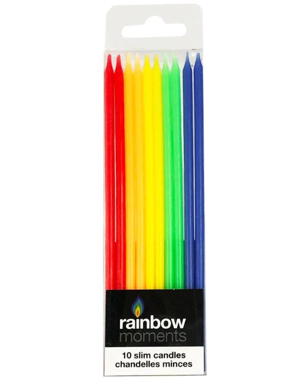 10-Pack Rainbow Colored Long Slim Candles for Weddings, Parties & Home Decor – Assorted Colors