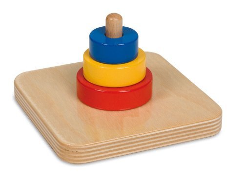 Montessori Toys for Toddlers - Wooden Three Discs on Vertical Dowel Early Learning Educational Toy | Preschool Classroom & Homeschool Sensory Activity for Fine Motor Skills Development