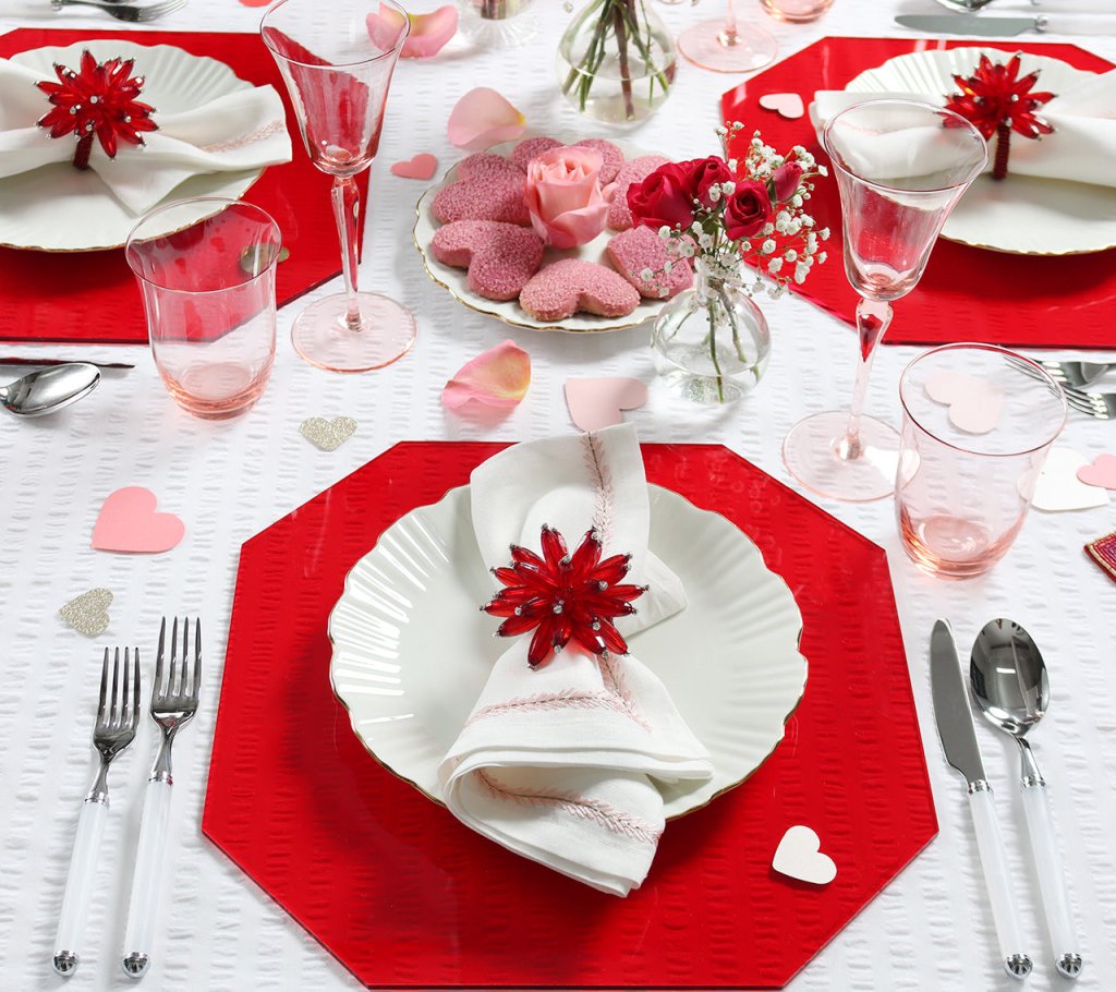 Premium Red Placemats Set of 4 - Non-Slip Heat Resistant Dining Table Mats for Formal Dinner, Kitchen & Holiday Decor - Elegant Gift Box Packaging