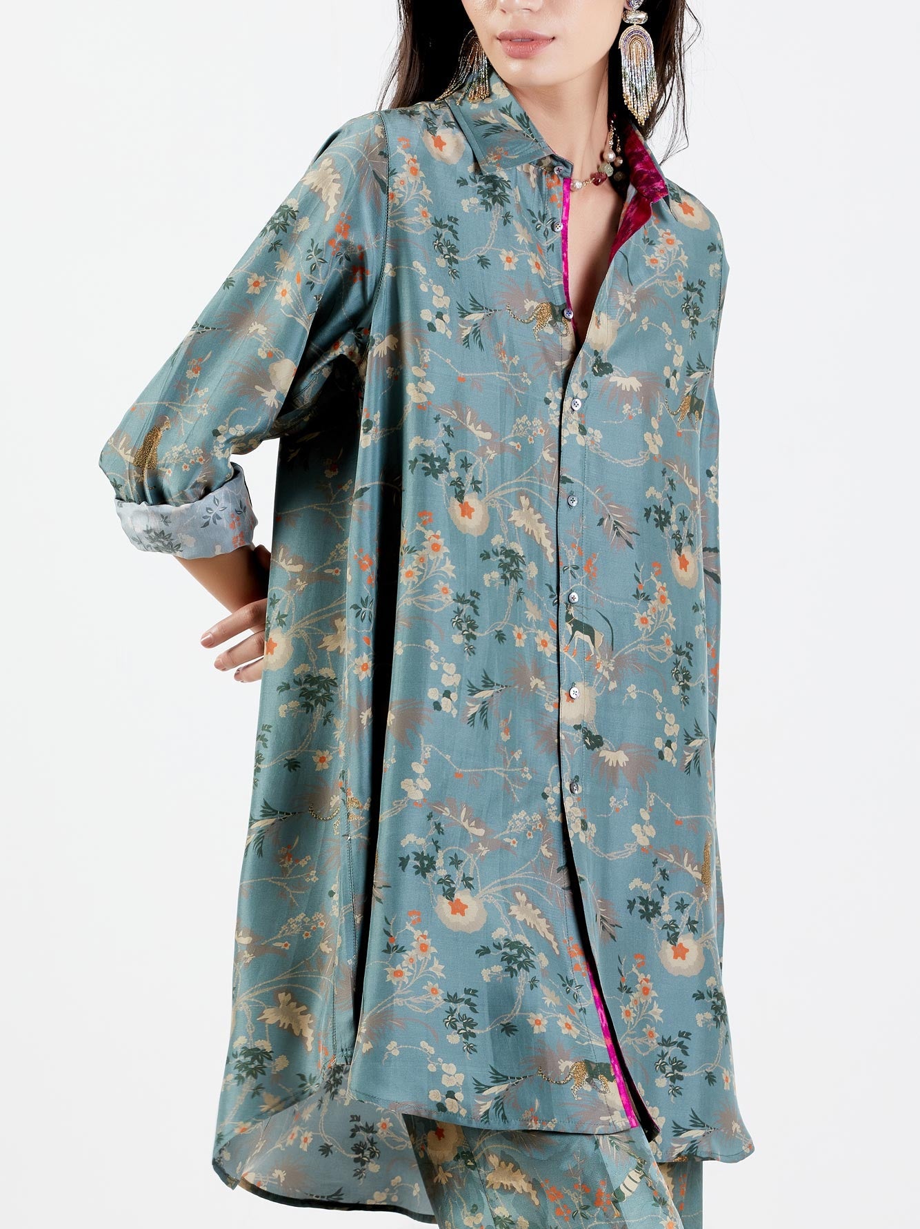 Luxury Oversized Silk Twirt Shirt for Women - Soft Twill Mist Fabric - Perfect for Casual Outfits, Office Wear & Evening Occasions