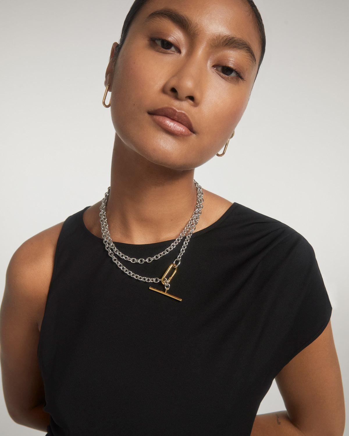 GRID 3 Long Beat Chain Necklace for Women - Trendy Layered Gold Choker with Adjustable Length, Perfect for Casual Wear, Date Night & Special Occasions