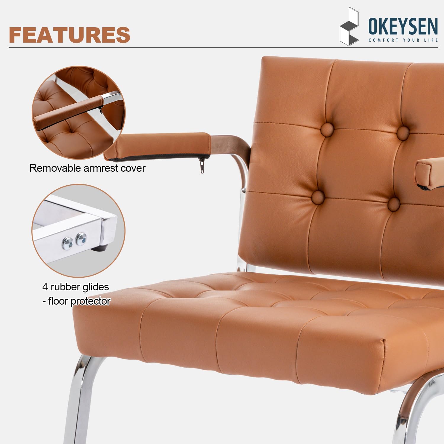 Okeysen 2-Pack Conference Room Chairs Set - Modern Leather Office Guest Chairs & Reception Chairs with Sled Base, No Wheels - Perfect for Business Meetings, Waiting Rooms, and Office Reception Areas