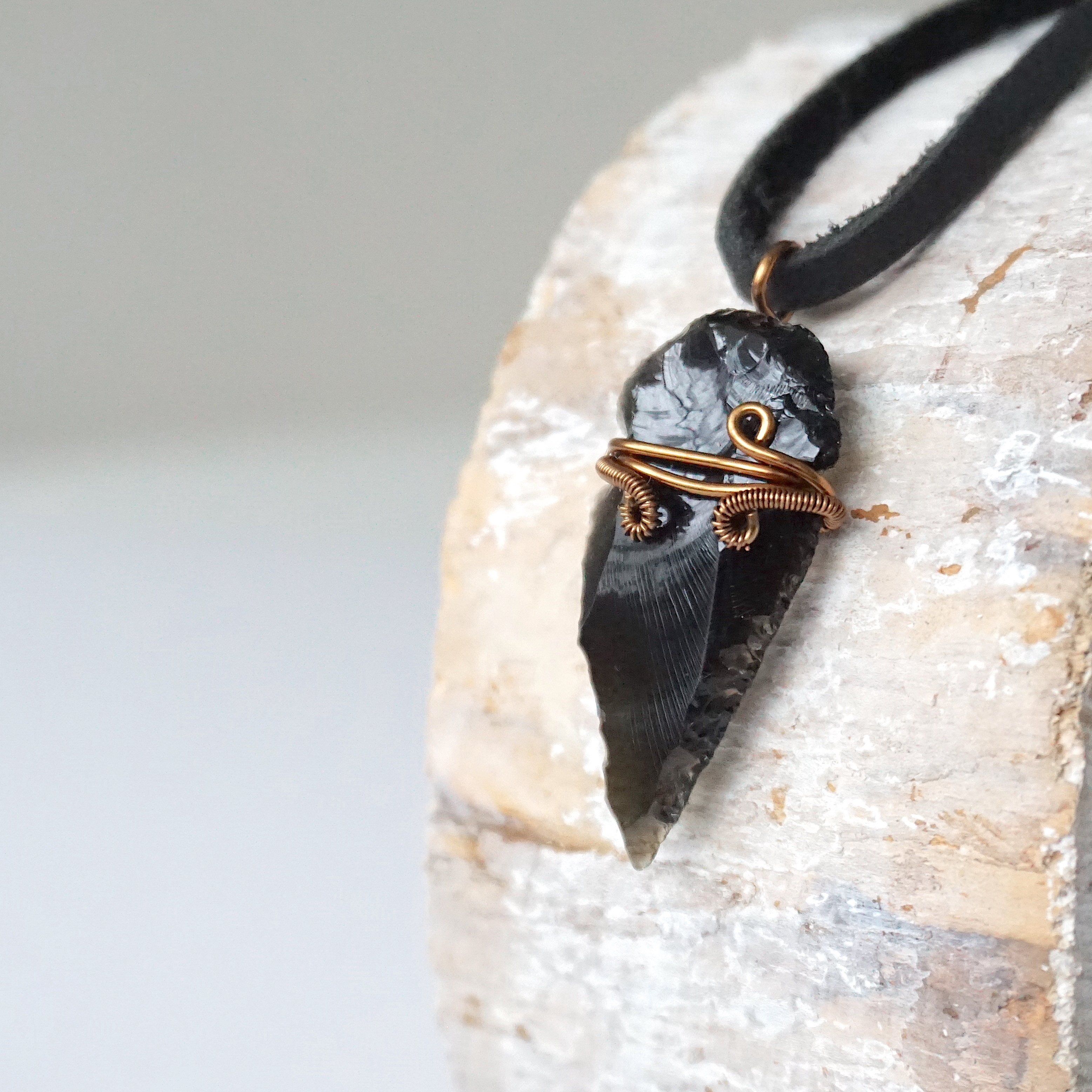 Obsidian Arrowhead Pendant Necklace in Antique Bronze - Handmade Stone Jewelry for Men & Women | Perfect for Outdoor Adventures, Spiritual Healing & Boho Fashion