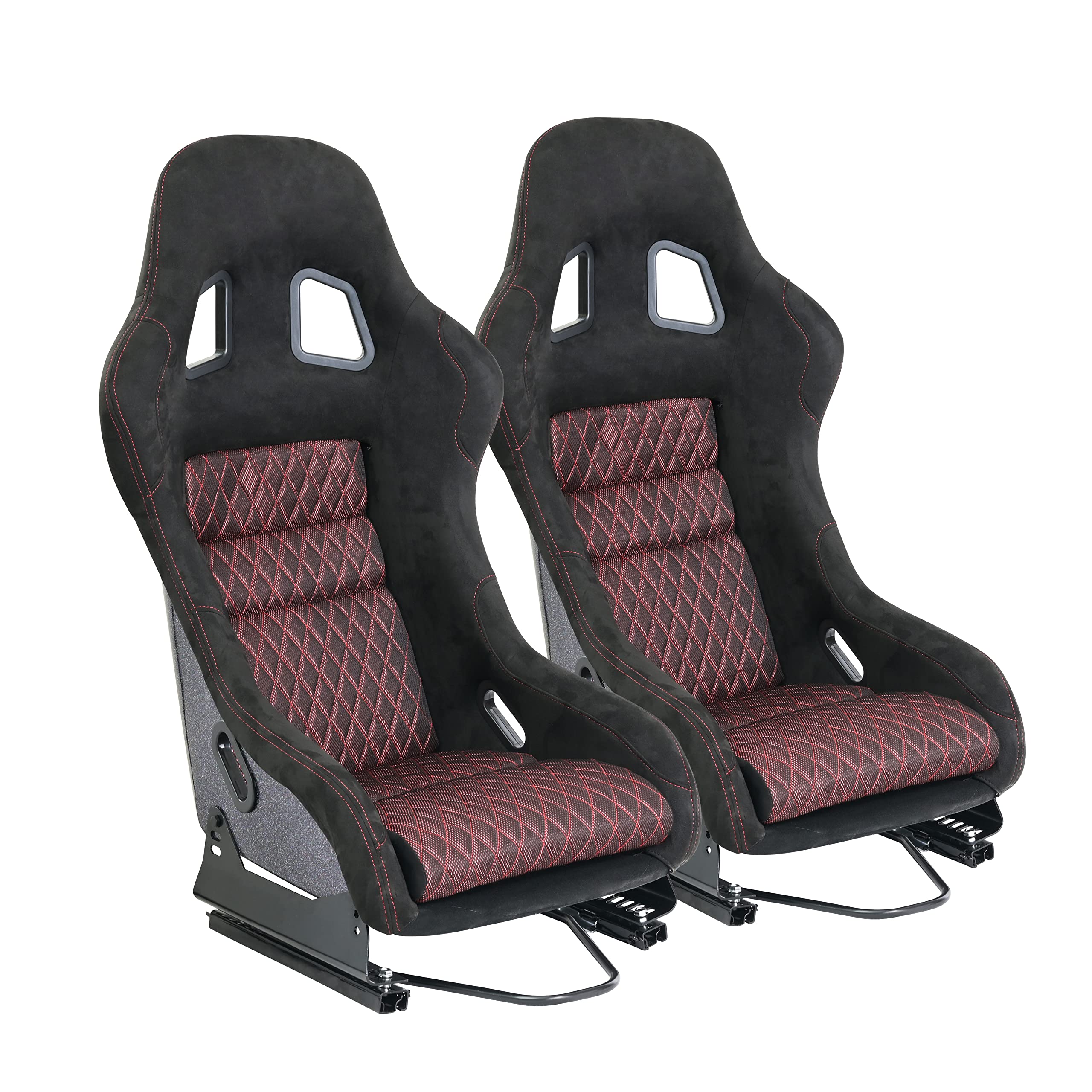 Universal Fiberglass Racing Bucket Seat - Size L, Silver Glitter Finish, Reinforced Fiberglass Back with Red Stitch Mesh Fabric & Dual Lock Slider | Perfect for Racing Simulators, Gaming Chairs, Drift Cars, Track Days & Street Performance Vehicles
