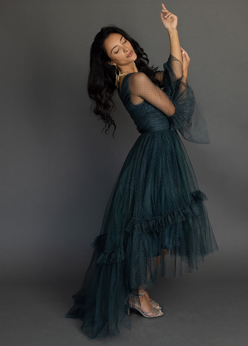 Haisley Impact Dress in Deep Spruce Green - Women's Elegant Bodycon Midi Dress for Work, Party & Date Night | Perfect for Office, Cocktail Events & Evening Outings