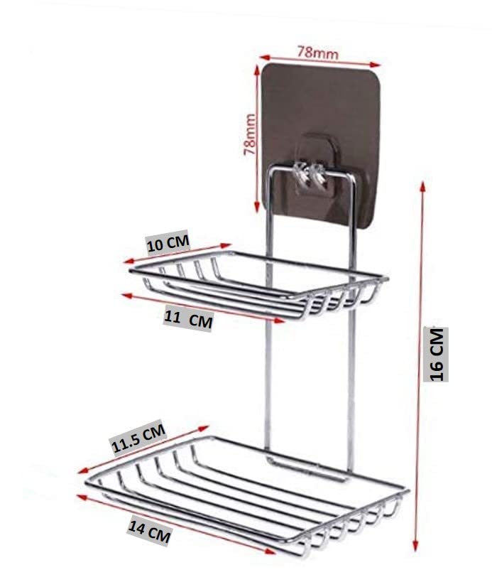 RIOMAX Stainless Steel Wall Mounted Double Layer Soap Dish Holder - Bathroom & Kitchen Soap Organizer with Drainage (Silver, Pack of 1) | Perfect for Showers, Sinks & Countertop Organization