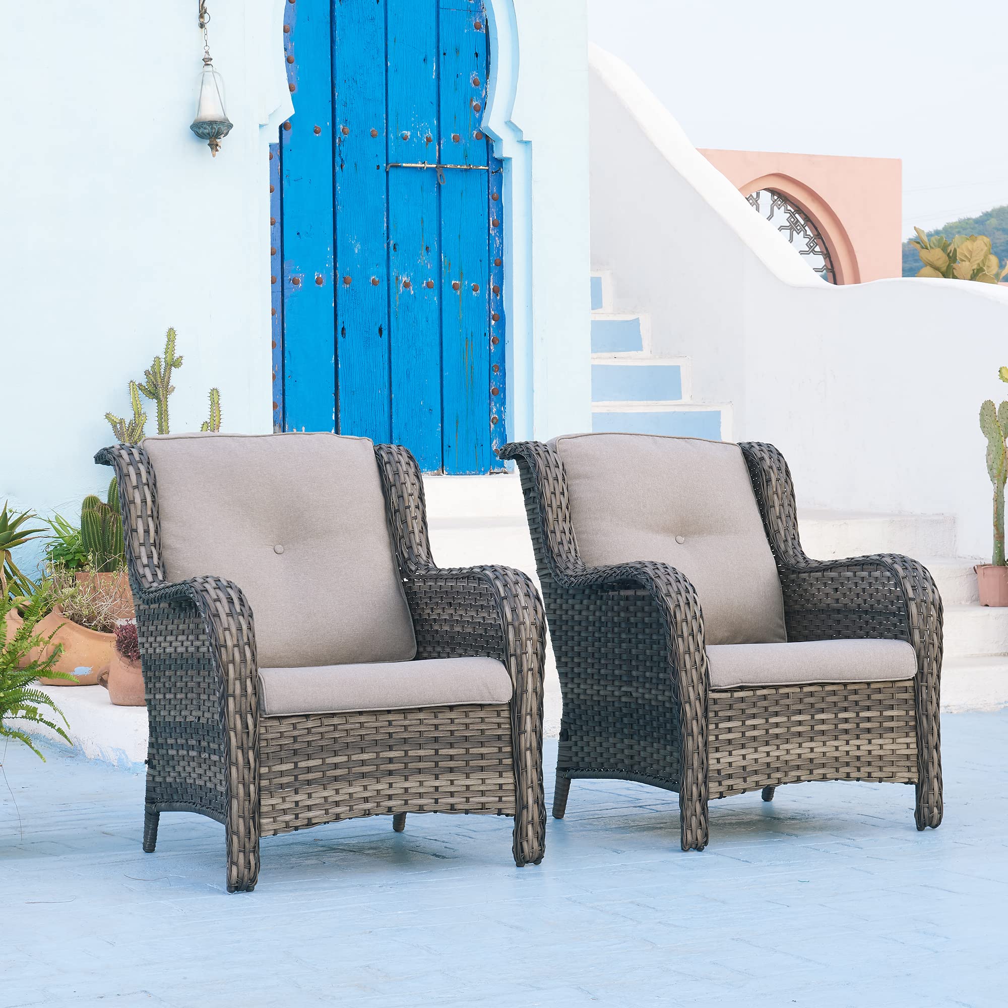 **Outdoor Wicker Patio Chairs - Rattan Dining Chairs with High Back & Deep Seating for Porch, Garden, or Poolside (Mixed Grey/Grey) - Perfect for Relaxing, Entertaining, and Outdoor Dining**