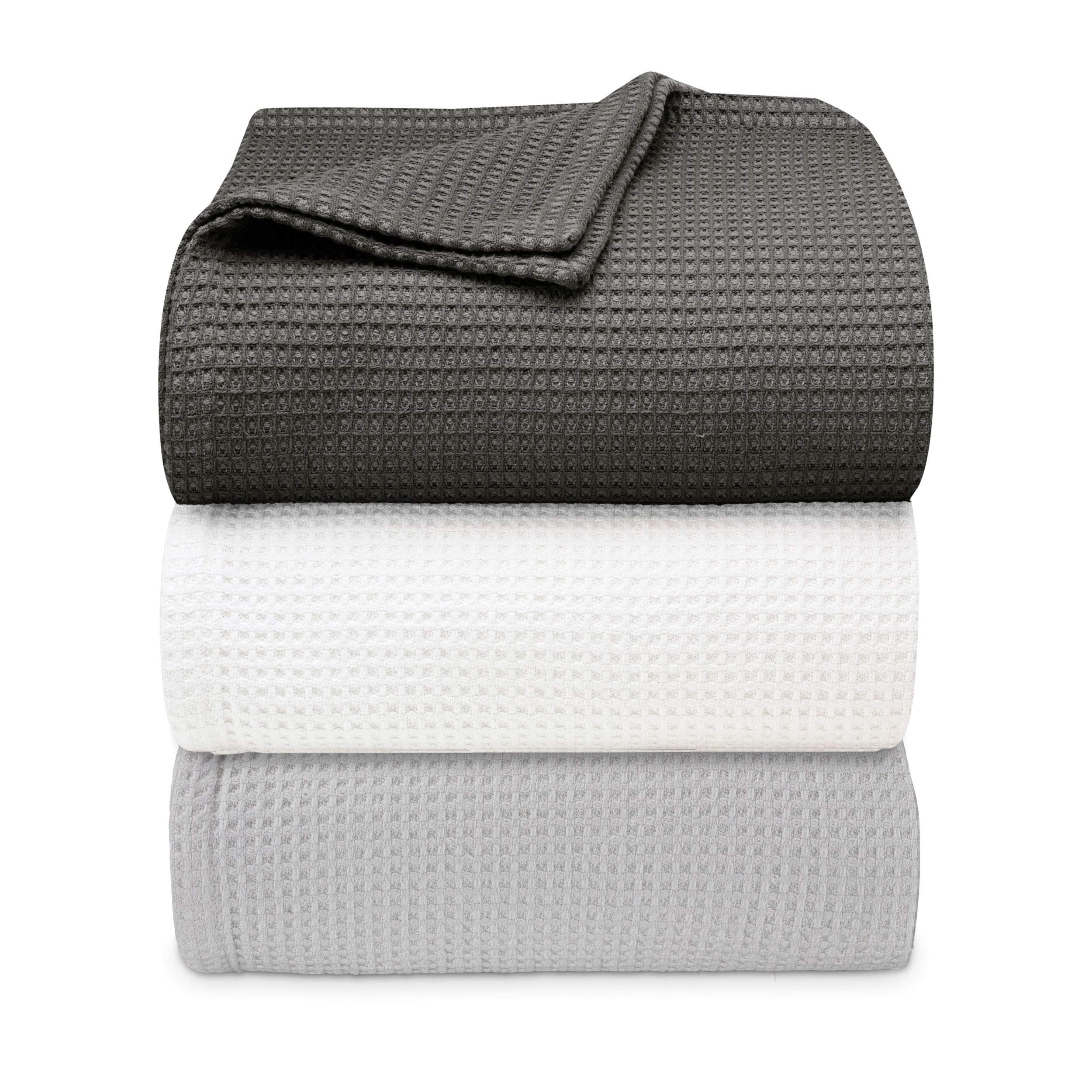 Vera Wang Luxury Twin Size Waffle Weave Blanket - 100% Premium Cotton Super Soft Bedding for Cozy Comfort (Waffleweave Grey) - Perfect for Bedroom, Sofa, Travel & Gift Giving