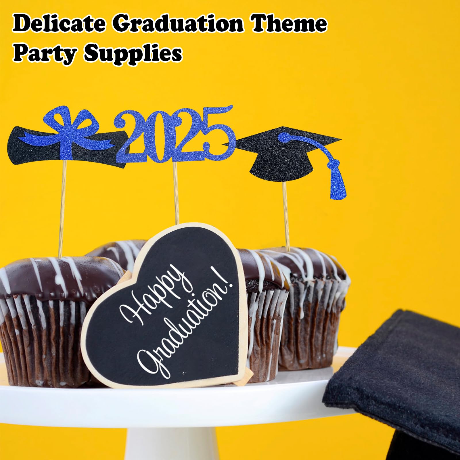 **48 PCS Graduation Cupcake Toppers 2025 - Class of 2025 Party Decorations, Food Appetizer Picks, Mini Cake Decorations for Graduation Party Supplies (Blue) - Perfect for Graduation Cakes, Cupcakes, and Dessert Tables**