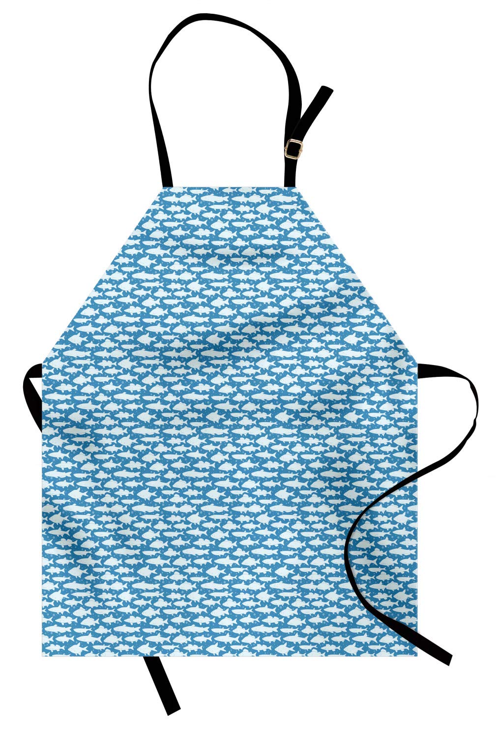 Ambesonne Nautical Apron - Monochrome Fish & Bubble Seascape Design - Adjustable Ties for Cooking, Baking & Painting - Perfect for Kitchen, Art Class & Outdoor BBQ - Small Size Blue Apron