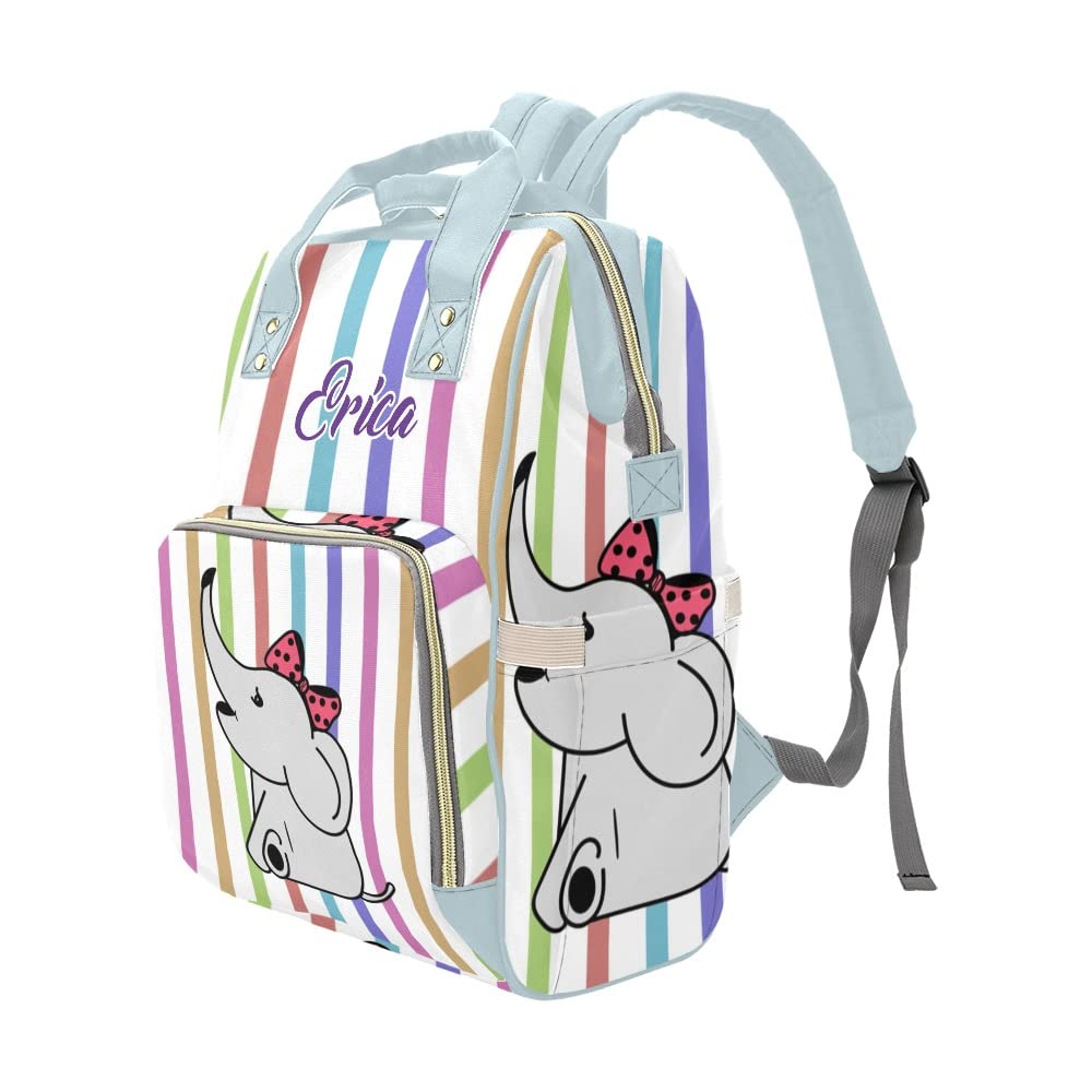 Custom Personalized Name Diaper Bag - Waterproof Nursing Tote Backpack for Moms, Cute Elephant Design, Perfect for Travel & Outdoor Baby Essentials
