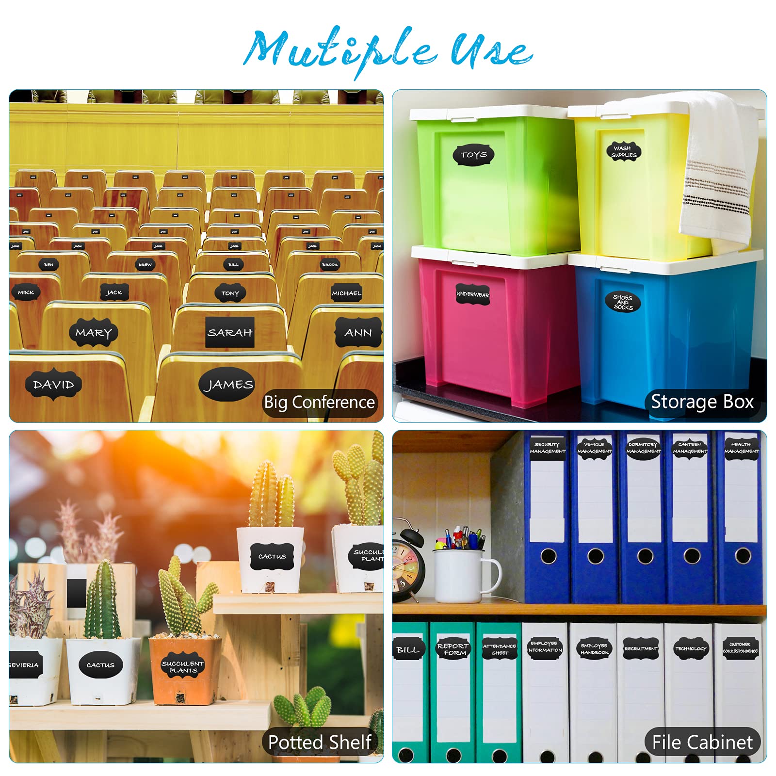 180pcs Reusable Waterproof Chalkboard Labels with 2 Free Erasable Chalk Markers - Mini Blackboard Stickers for Jars, Containers, Kitchen, Pantry, Office & Home Organization - Perfect for Labeling Spices, Storage Boxes & DIY Crafts
