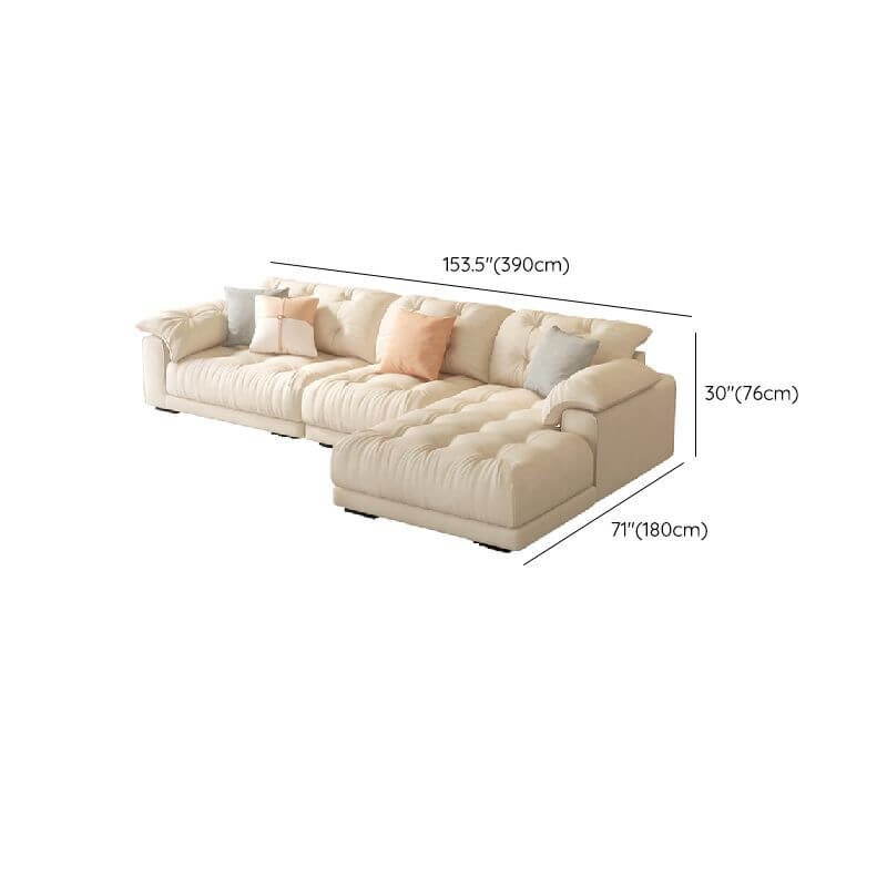 Tufted L-Shaped Sofa Chaise in Cream with Concealed Support & Pine Frame - Perfect for Living Rooms, Home Theaters and Small Spaces