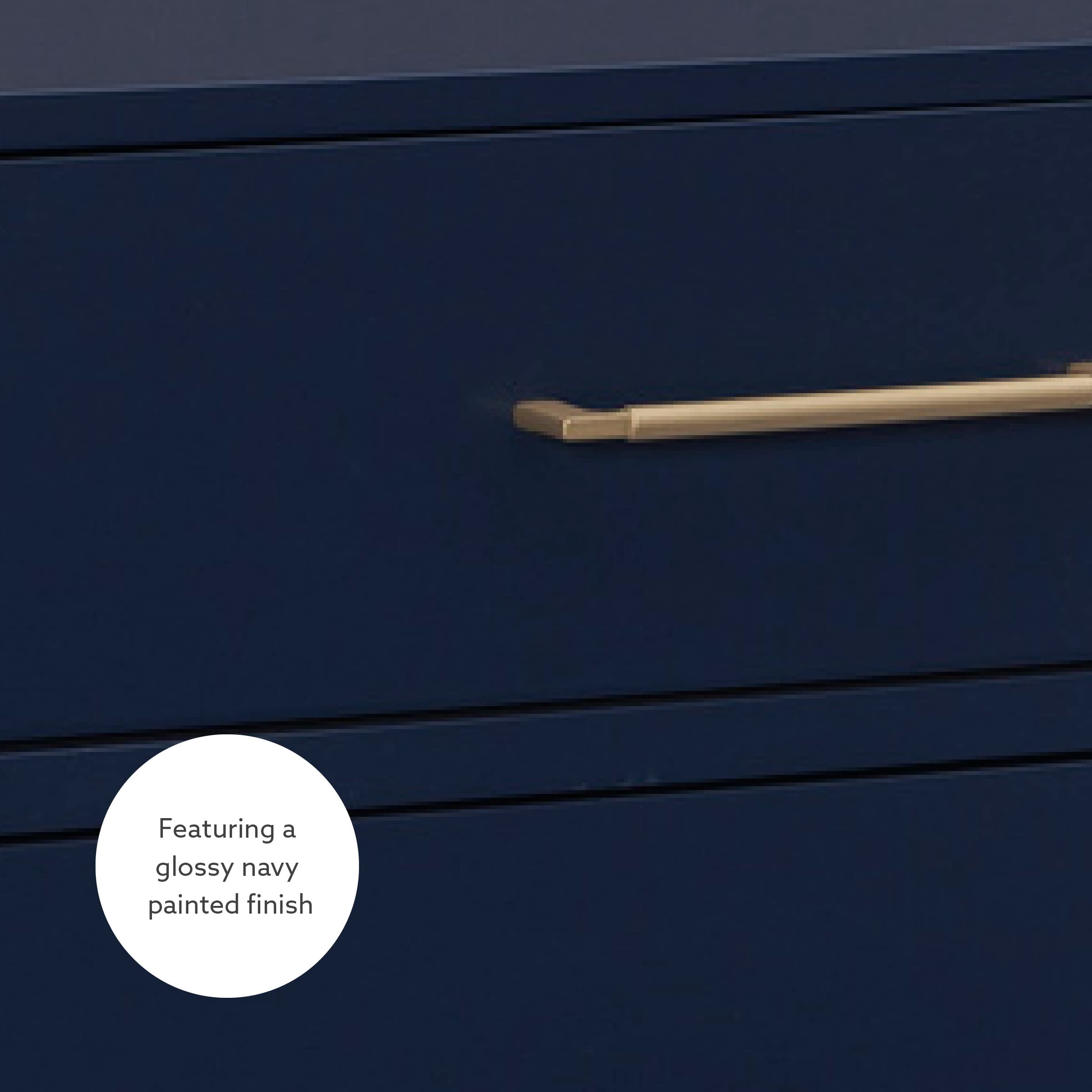 Linon Lennon Modern Navy Nightstand with Gold Hardware - 2 Drawer Bedside Table for Bedroom, Living Room & Office Storage