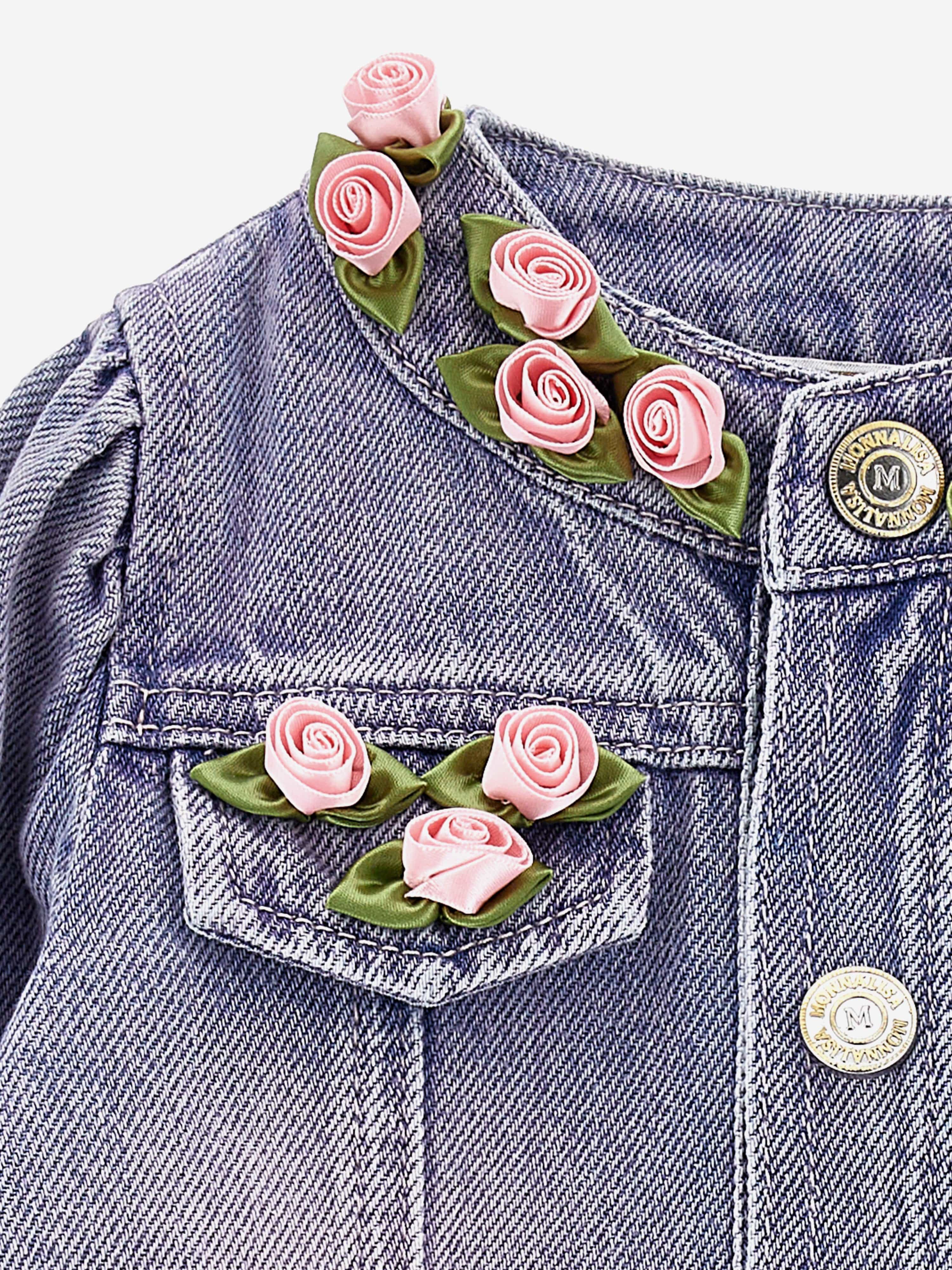 Blue Rose Fleece Denim Jacket for Baby Girls - Soft & Stylish Outerwear for Playdates, Family Outings & Photo Shoots