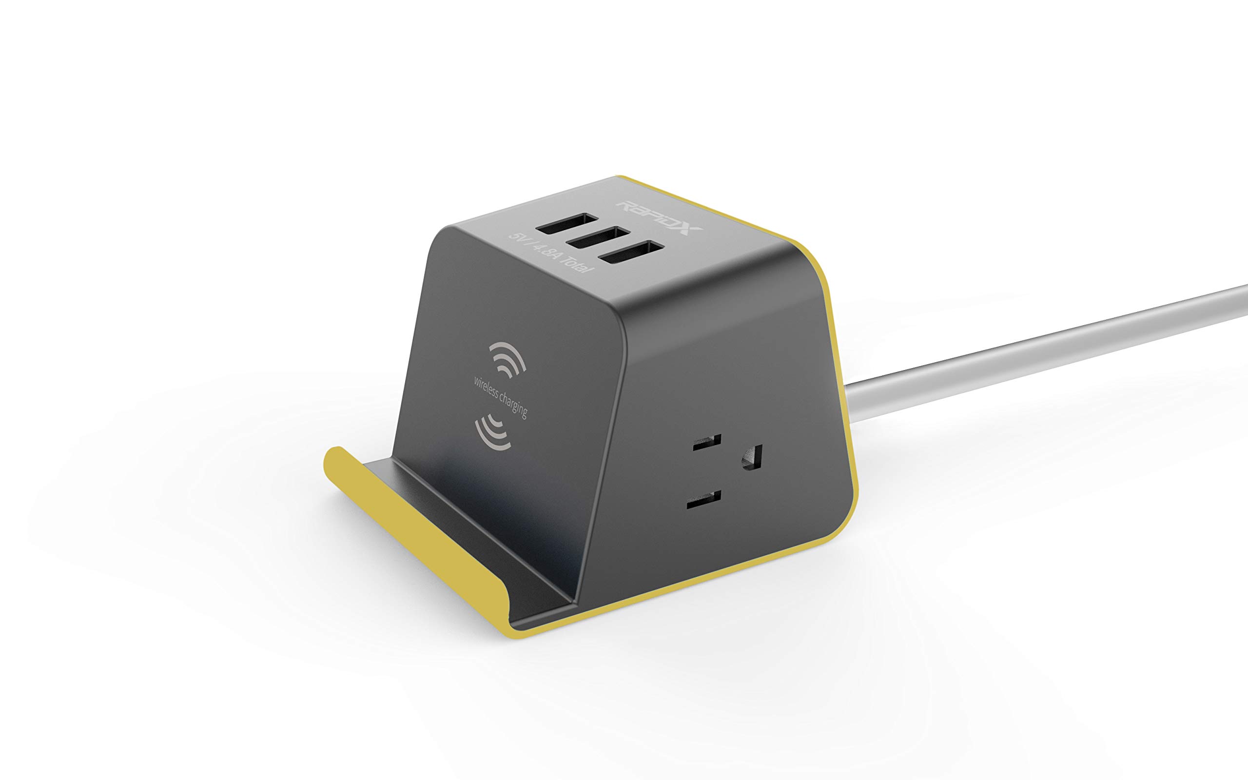 MyDesktop 29W Wireless Charging Stand with 3 USB Ports & 2 AC Outlets - Fast Charger for iPhone, Samsung, AirPods, iPad & Laptops - Perfect for Home, Office & Travel (Yellow)