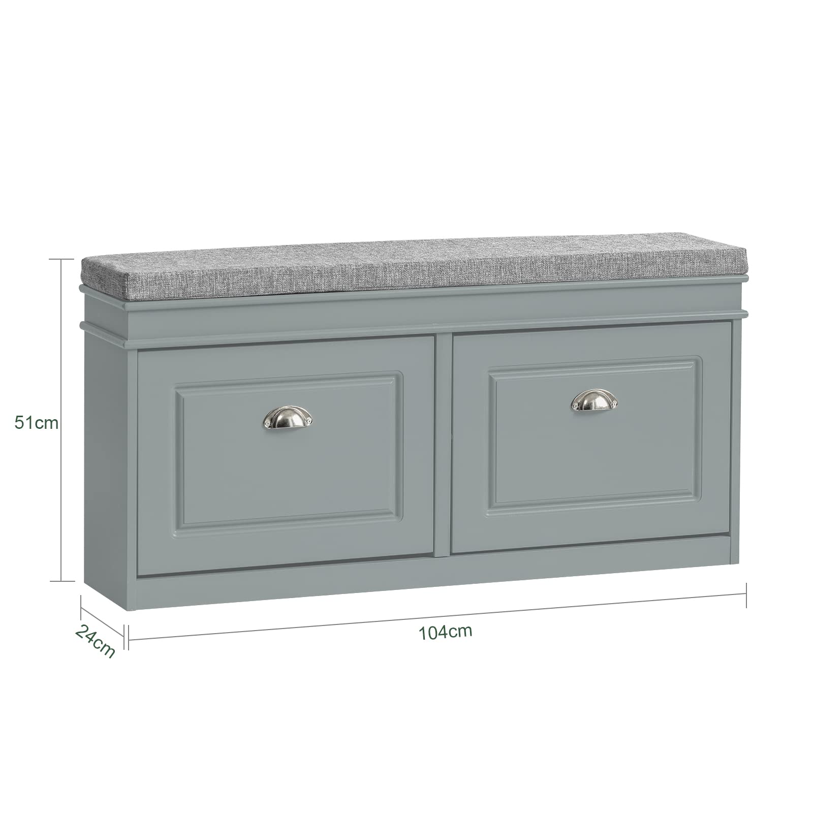 Modern Shoe Storage Bench with 2 Flip Drawers & Cushion - Entryway Shoe Cabinet Organizer for Hallway, Grey FSR64-HG | Perfect for Small Spaces, Mudroom Organization & Shoe Storage Solution