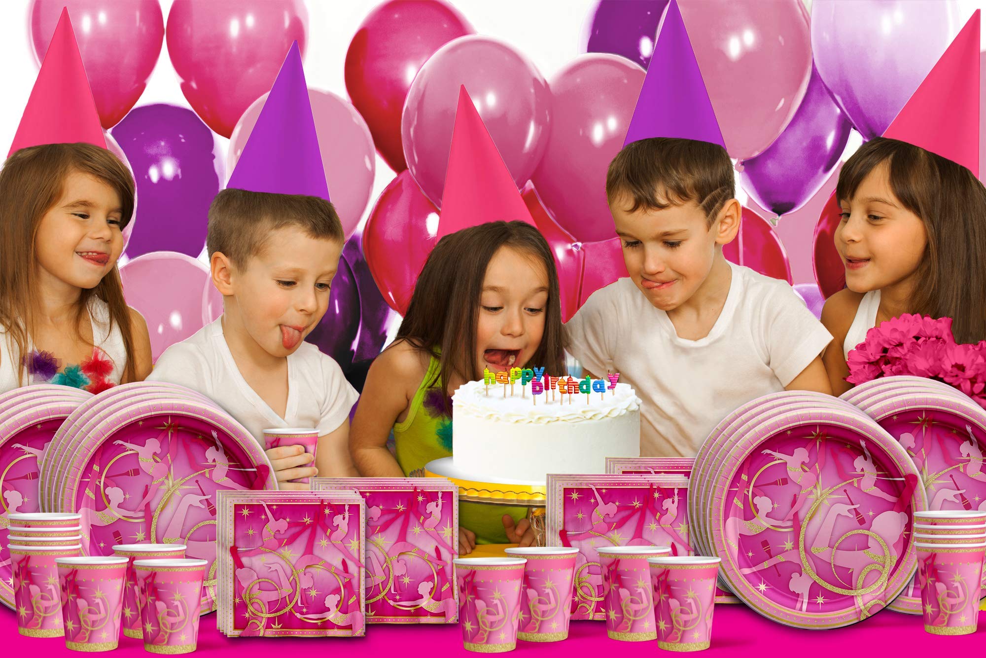 Pink and Gold Gymnastics Birthday Party Supplies Set - 16-Piece Tableware Kit with Plates, Napkins & Cups for Girls' Gymnastics Themed Party Decorations