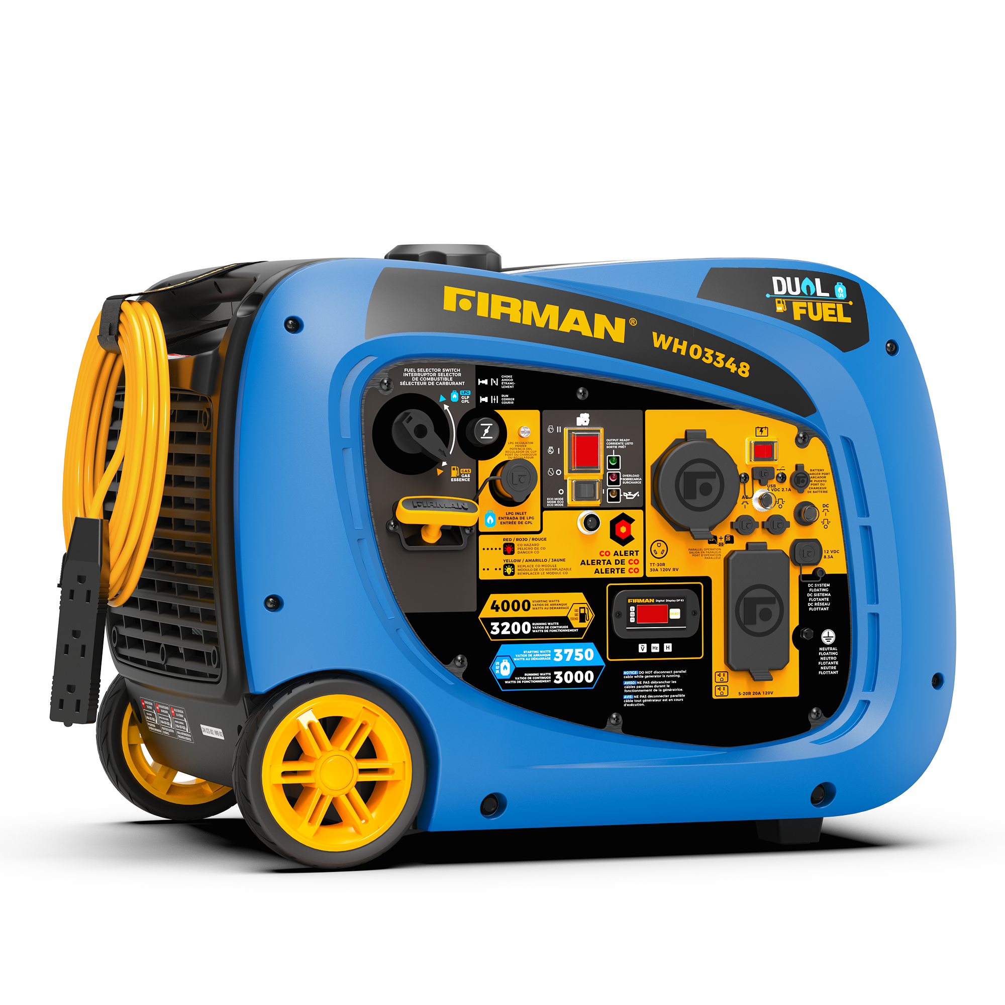4000W Dual Fuel Inverter Generator with Electric Start & CO Alert - Portable Power for Camping, RV Trips & Emergency Backup
