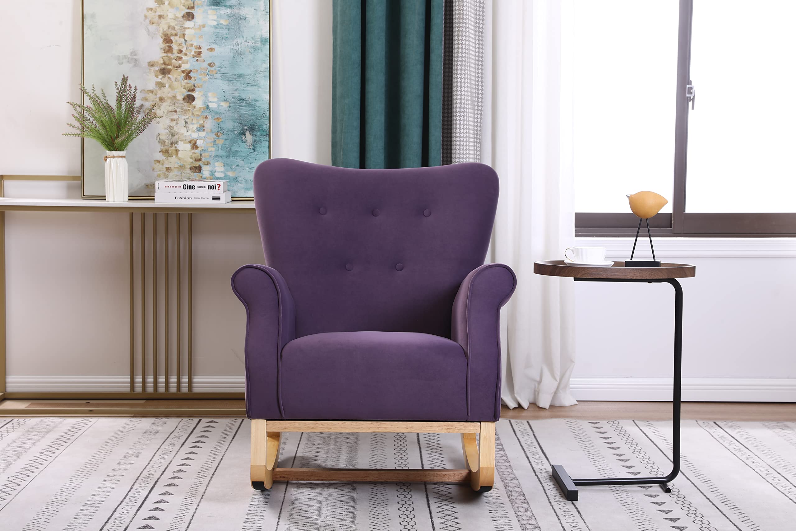 Nicbex High Back Rocking Chair - Velvet Upholstered Nursery Glider with Smooth Motion for Baby Room, Nursery or Breastfeeding - Soft Purple Rocking Chair for Comfortable Nursing & Relaxation