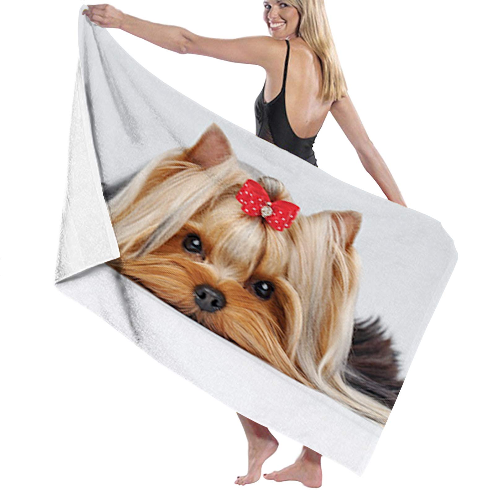 Yorkie Beach Towels - Soft Microfiber Bath Towels with Yorkshire Terrier Design | Large Quick-Dry Travel Towel for Women & Men | Perfect for Beach, Pool, Gym & Vacation Gifts | Pale Caramel Sand Brown