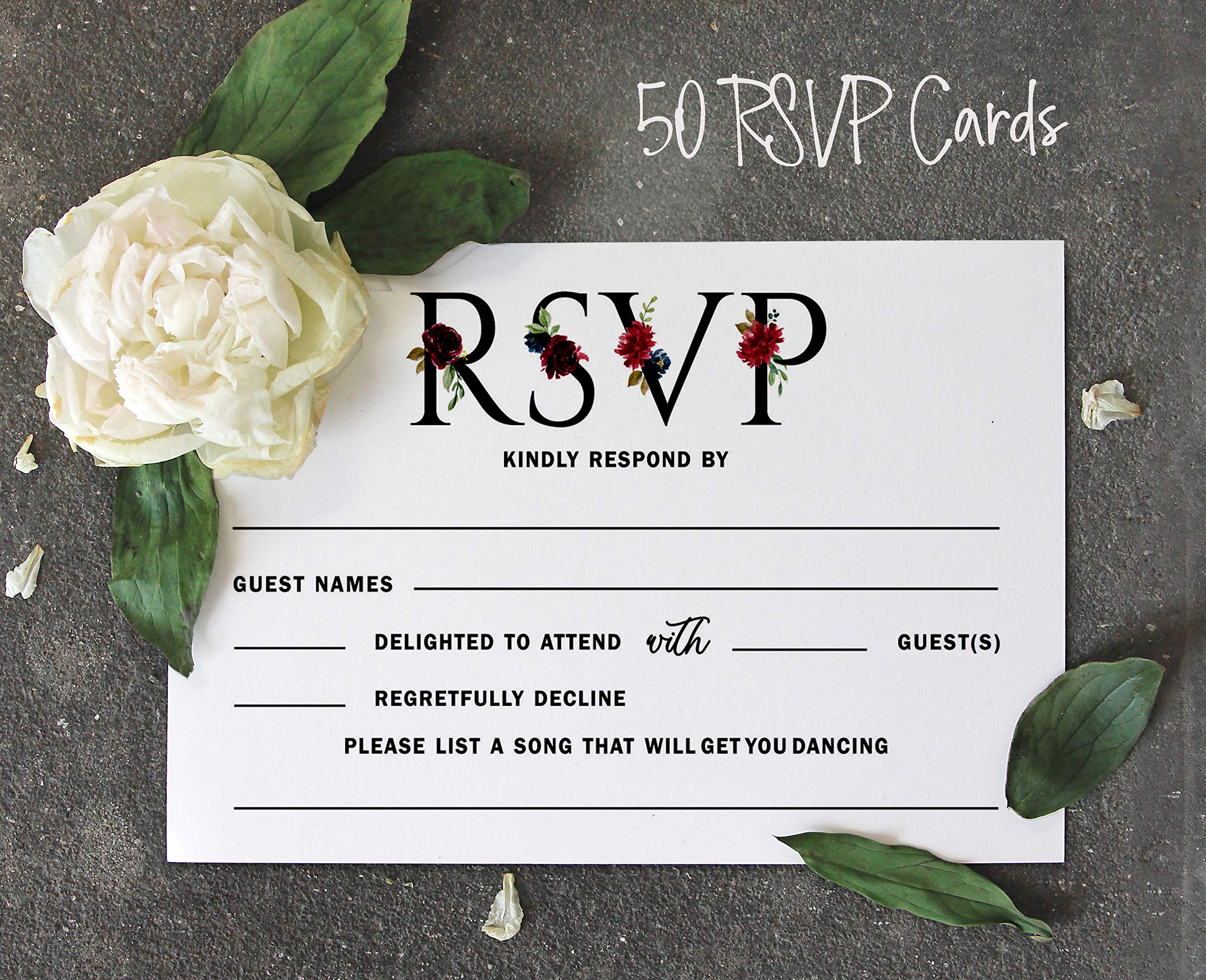 50 Floral RSVP Cards with White Envelopes - 4