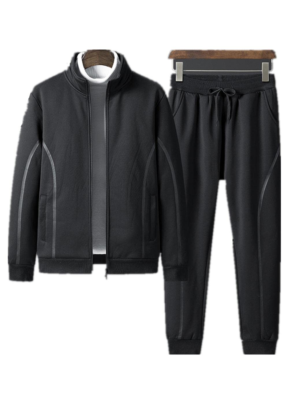 **Men's Winter Fleece Tracksuit Set - Black Loose Fit Casual Sweatshirt & Joggers for Warmth & Comfort | Gym, Running, Lounge, Outdoor Activities**