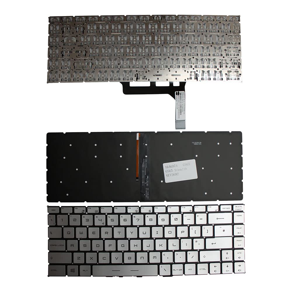 Backlit Silver UK Layout Replacement Laptop Keyboard for MSI Gaming GS65 8RF-074CA - Perfect for Gaming, Coding & Nighttime Use