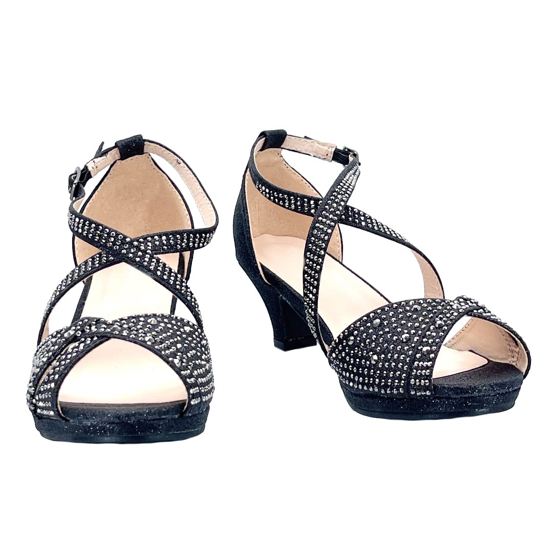 ABSOLEX Girls' Dress Sandals – Cross-Strap Open-Toe Rhinestone Low Heel Pumps for Toddler/Little Kid/Big Kid | Perfect for Weddings, Parties & Special Occasions